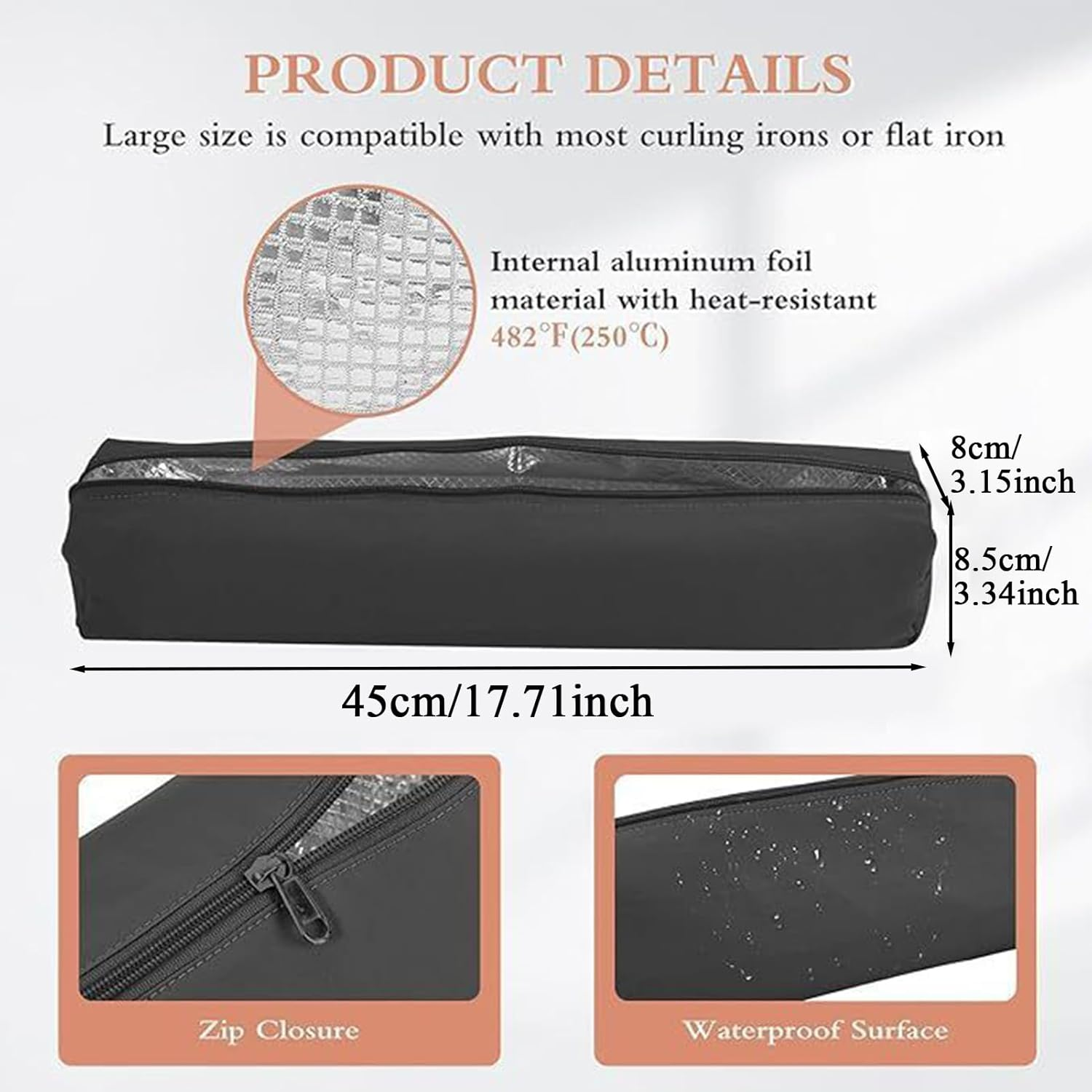 Heat Resistant Curling Iron Bag - Hair Styling Tools Organizer | Portable Storage for Curling Irons, Brushes Cosmetics, Gym Travel, Luggage Drawer & Home Dresser 3.15X3.35X17.72In image number 1
