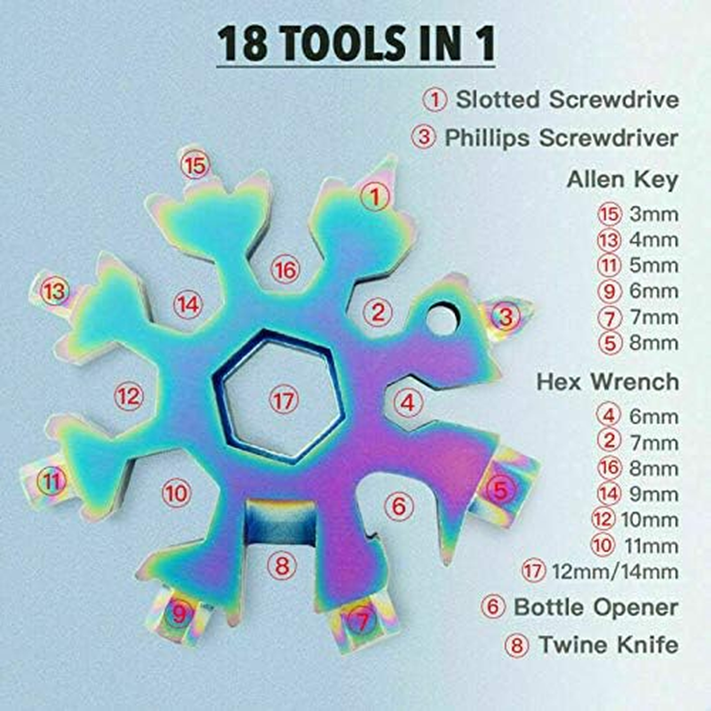 18 in 1 Stainless Multi-Tool Snowflake Keychain Wrench Screwdriver Bottle Opener (SILVER) - Silver image number 6