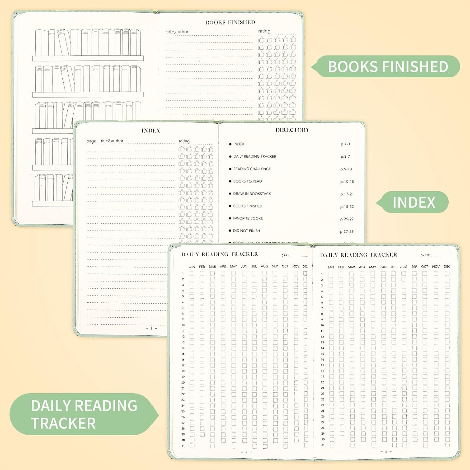 DUOMIAO Leather Reading Journal - Book Lovers and Readers, Review and Track Your Reading with 65 Book Reviews, 5.8&rdquo;X8.3&rdquo; (Green) image number 5