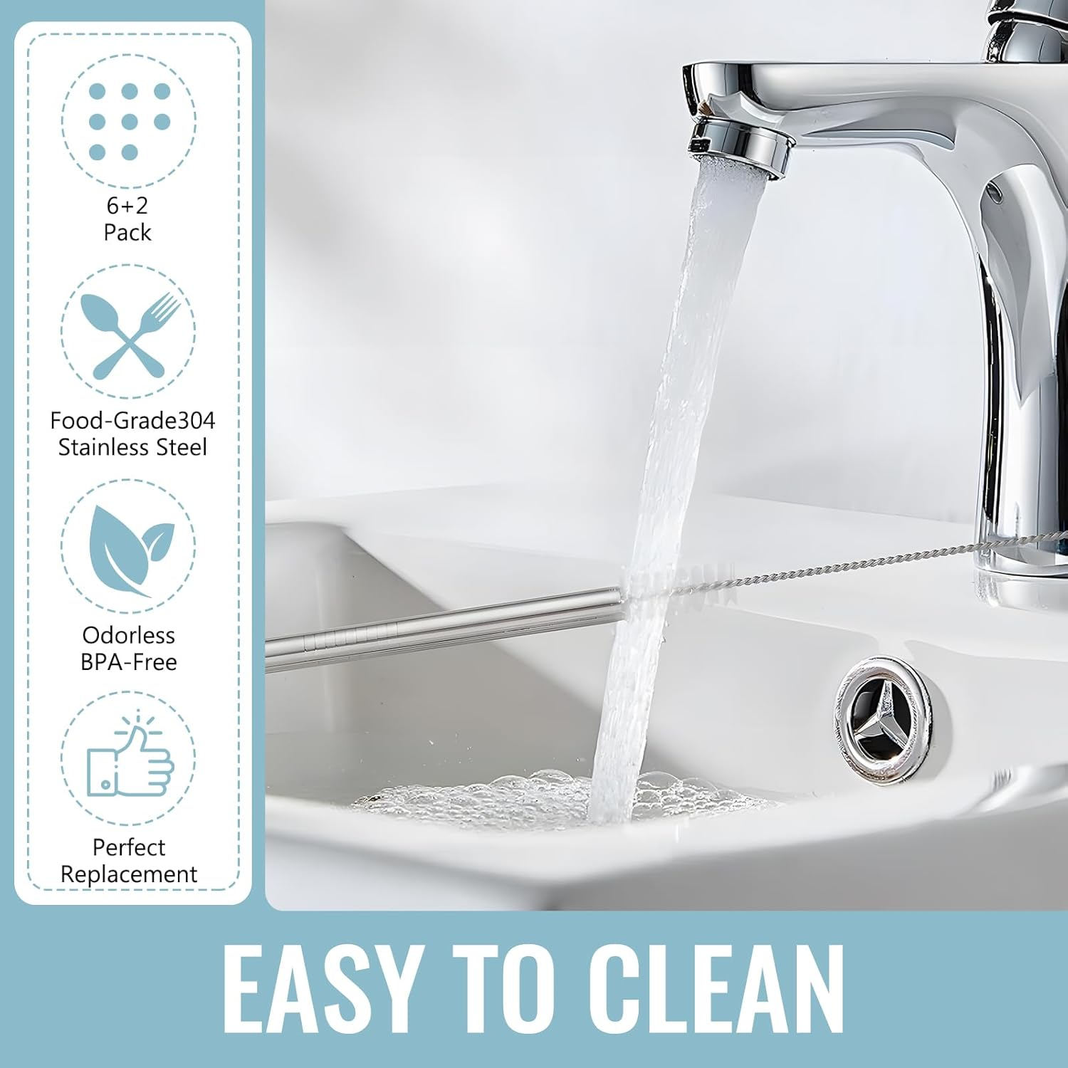 6 Pack Stainless Steel Straws Compatible with Owala Water Bottle - Stainless Steel Replacement Straws Compatible with 24Oz & 32Oz Owala Water Bottle, Includes 2 Cleaning Brushes (21Cm) image number 3