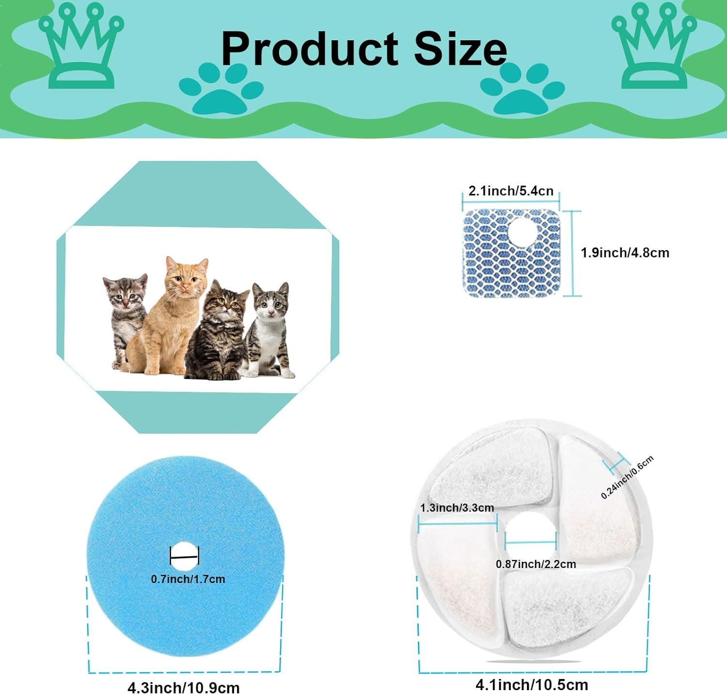 Cat Water Fountain Filter,Cat Fountain Filter Replacement for Square 2.2L/73Oz Stainless Steel Pet Water Fountain,5 Pack Pet Fountain Filter Replacement