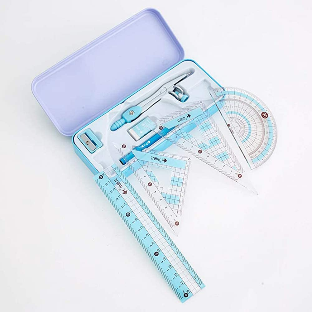 8 Pcs Compass/Math Set for Students with Shatterproof Storage Box, Geometry Set for School, Includes Ruler, Protractor, Compass, Pencil,Pencil Sharpener and Eraser,Etc. image number 6