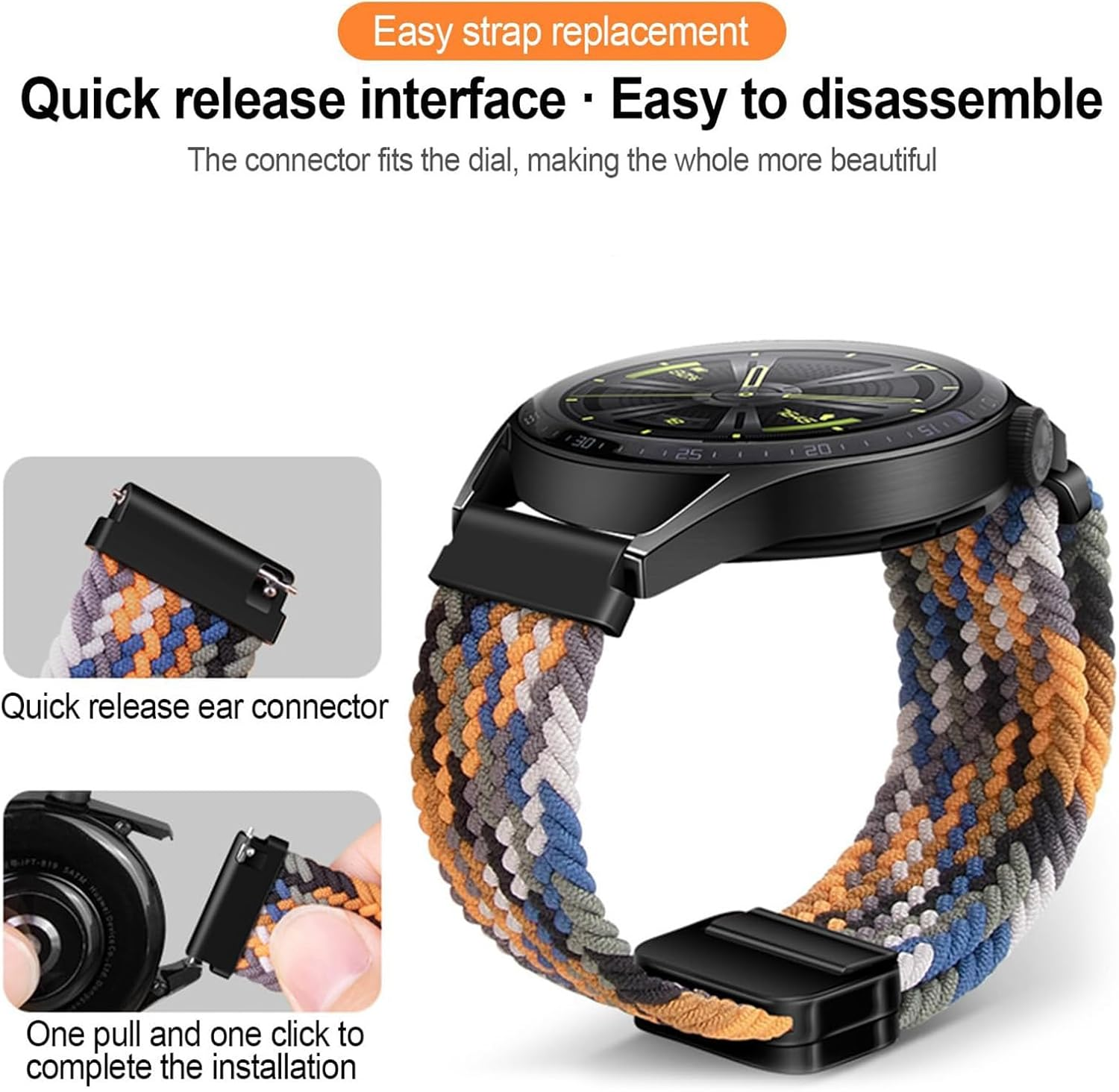 GIOPUEY Magnetic Bracelet Compatible with Huawei Watch GT 6 Pro 46 Mm, Braided Nylon Strap [Unisex] Elastic Replacement Strap - Beige image number 3