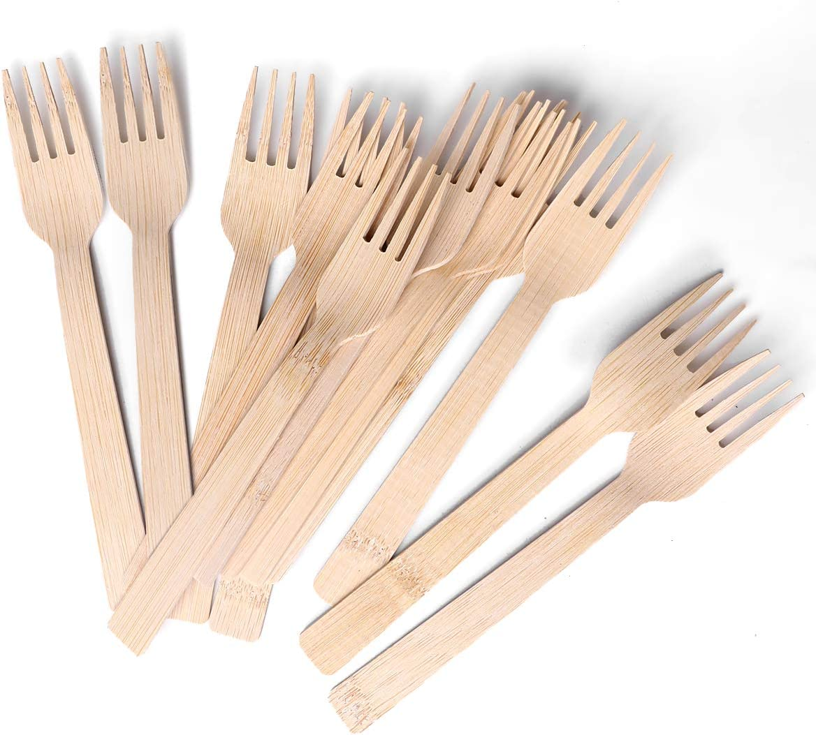 Bamboo Disposable Utensils (200PK: 80 Forks 80 Spoons 40 Knives) Compostable Eco Friendly Natural Biodegradable Bamboo Utensil/Cutlery Set Disposable Forks Knives and Spoons Set image number 5