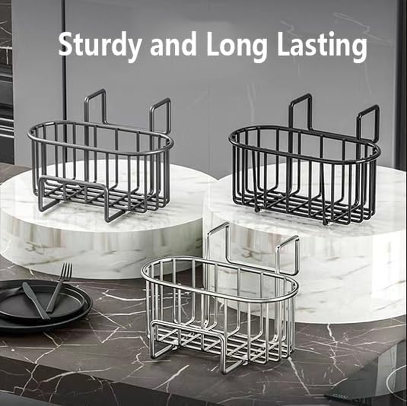 Sponge Holder for Kitchen Sink, Rust-Proof Stainless Steel Sink Holder, Suitable for Holding Sponges, Brushes, Sink Plugs, Cleaning Tools - Black image number 2