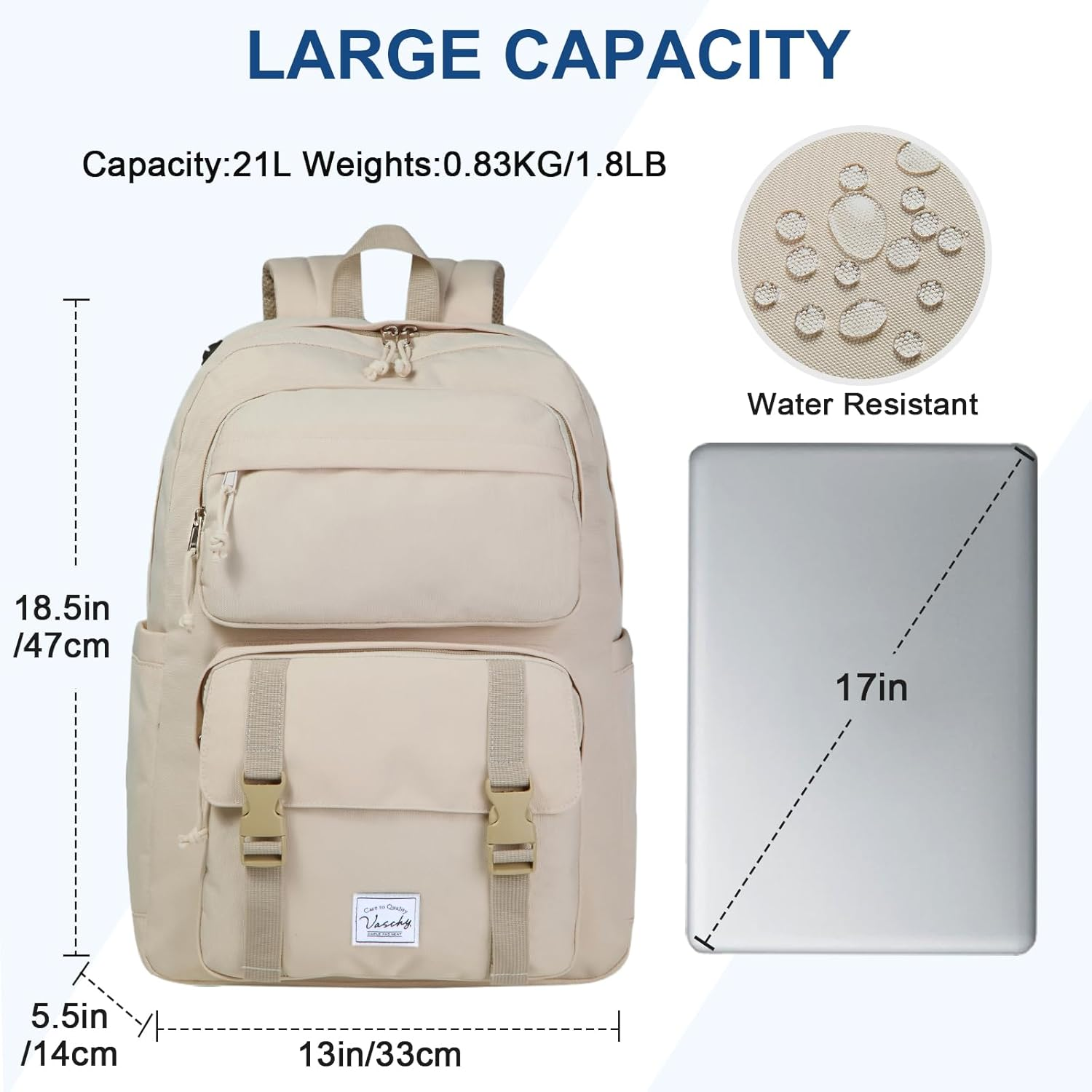 Backpack for Men Women,Vaschy Unisex Large Fashion Schoolbag Book Bag Rucksack for High School/College/Work/Travel/Commuter 15.6-17Inch Laptop Backpack Travel Backpack