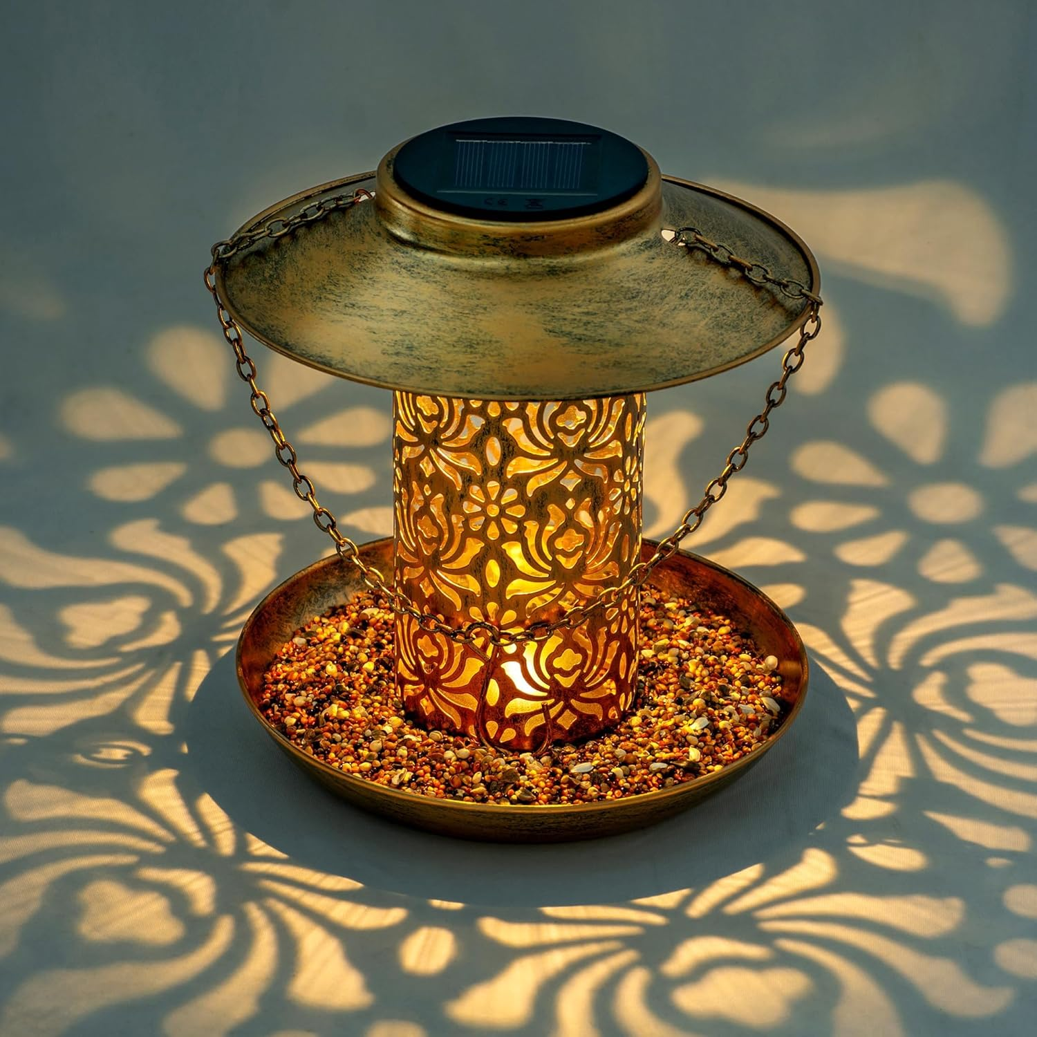 Solar Bird Feeder for Outdoors Hanging, Metal Wild Cardinals Garden Lantern with S Hook, Weatherproof and Water Resistant Birdfeeders as Gift Idea for Women Mom Grandma Bird Lovers (Bronze) image number 5