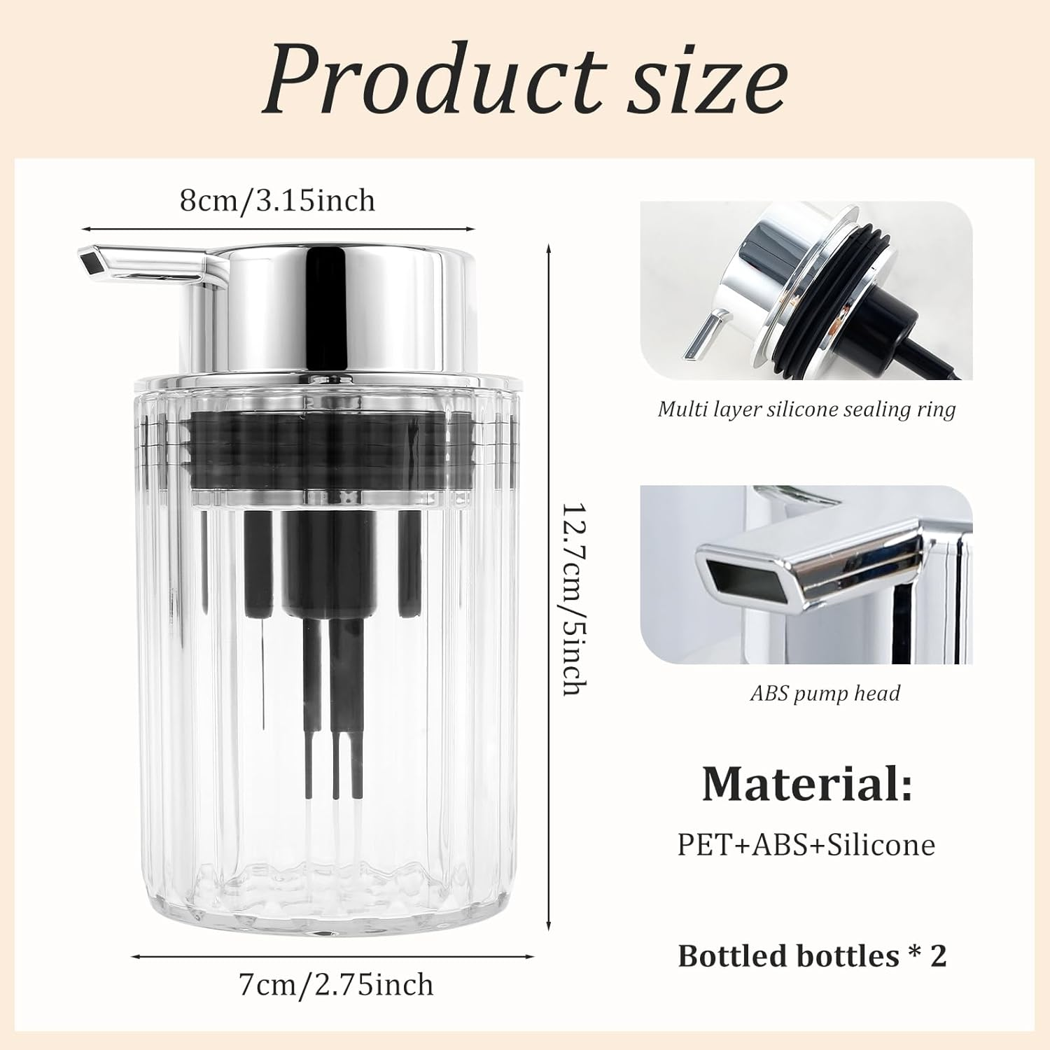 Foaming Hand Soap Dispenser, Clear Soap Foaming Dispenser, Refillable Pump, Delicate Pump Bottle Container, for Essential Oil Shampoo Dish Soap, for Kitchen Bathroom Hotel image number 4