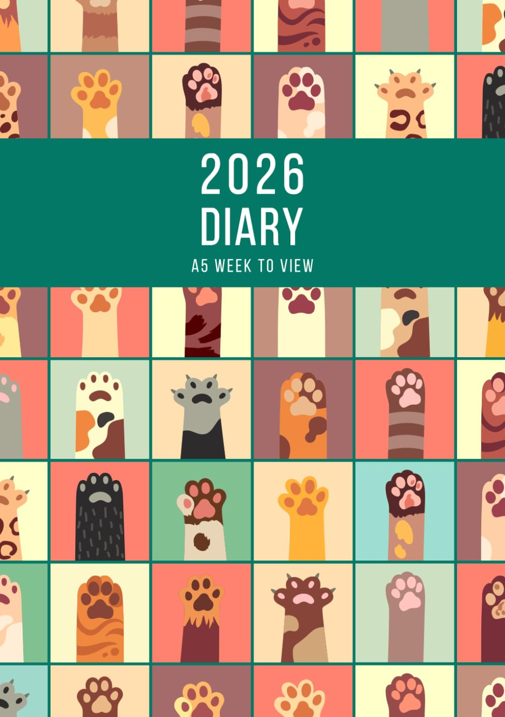 2026 A5 Week to View: A5 Planner Week to View Diary for 52 Weeks, Dated from Jan 2026 to Dec 2026, A5 Weekly Personal Organizer with Calendars, To-Do List and Notes | Cats Paws image number 1
