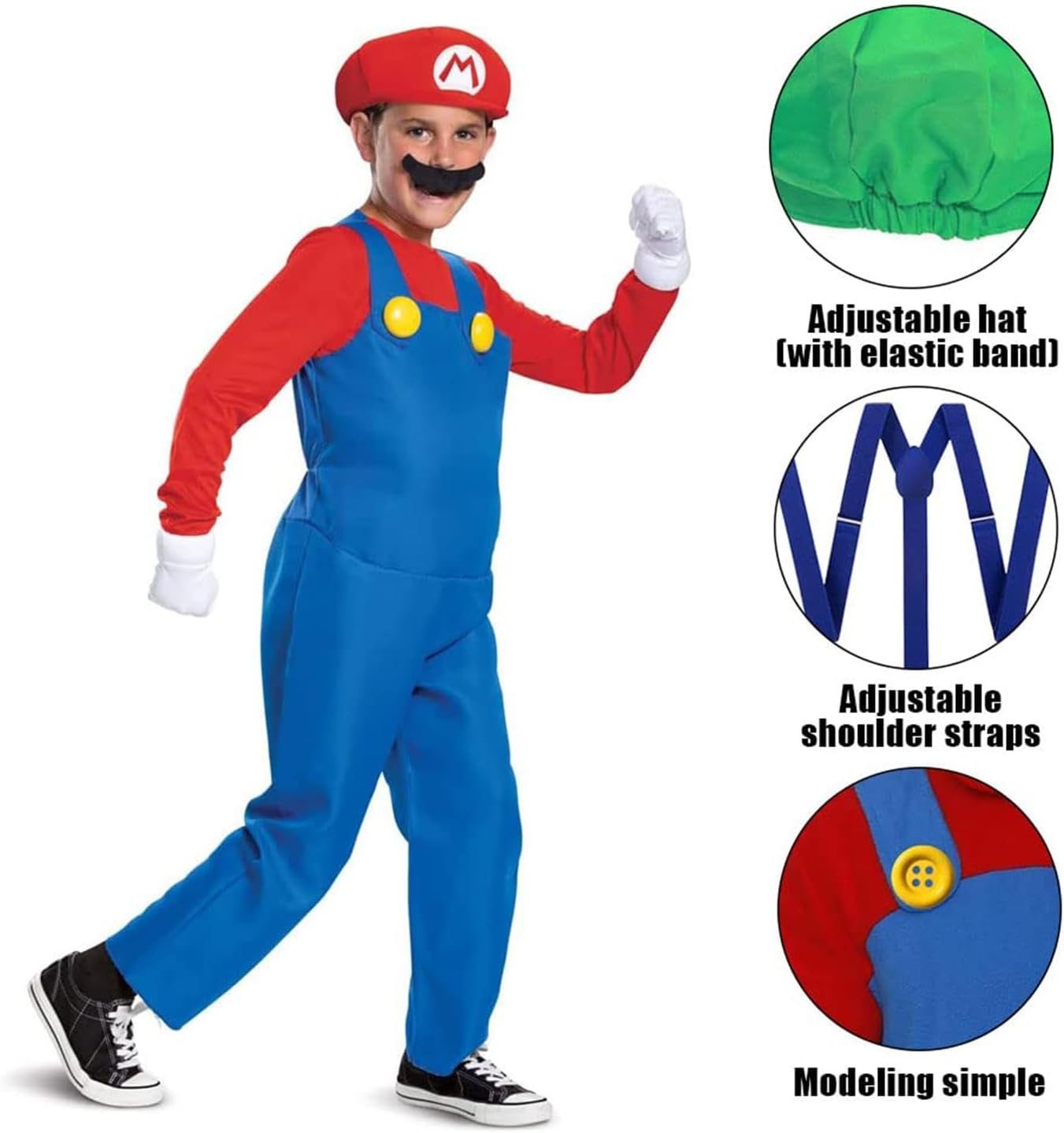 Yaliuliu Mary and Luigi Costume Adult Kids Hat Super Bros Accessories Set for Halloween Cosplay Costume image number 4