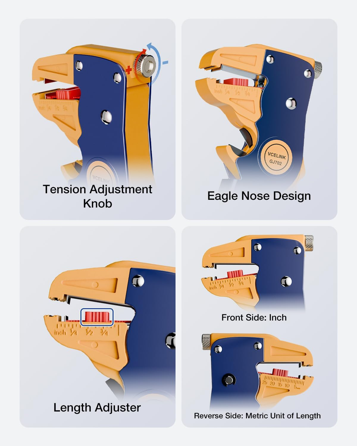 VCELINK Automatic Quickstrip Wire Stripper and Cutter, Professional Quick Strip Wire Stripper, 2 in 1 Adjustable Electrical Cable Wire Stripping Tool&Eagle Nose Pliers (7-Inch) image number 6