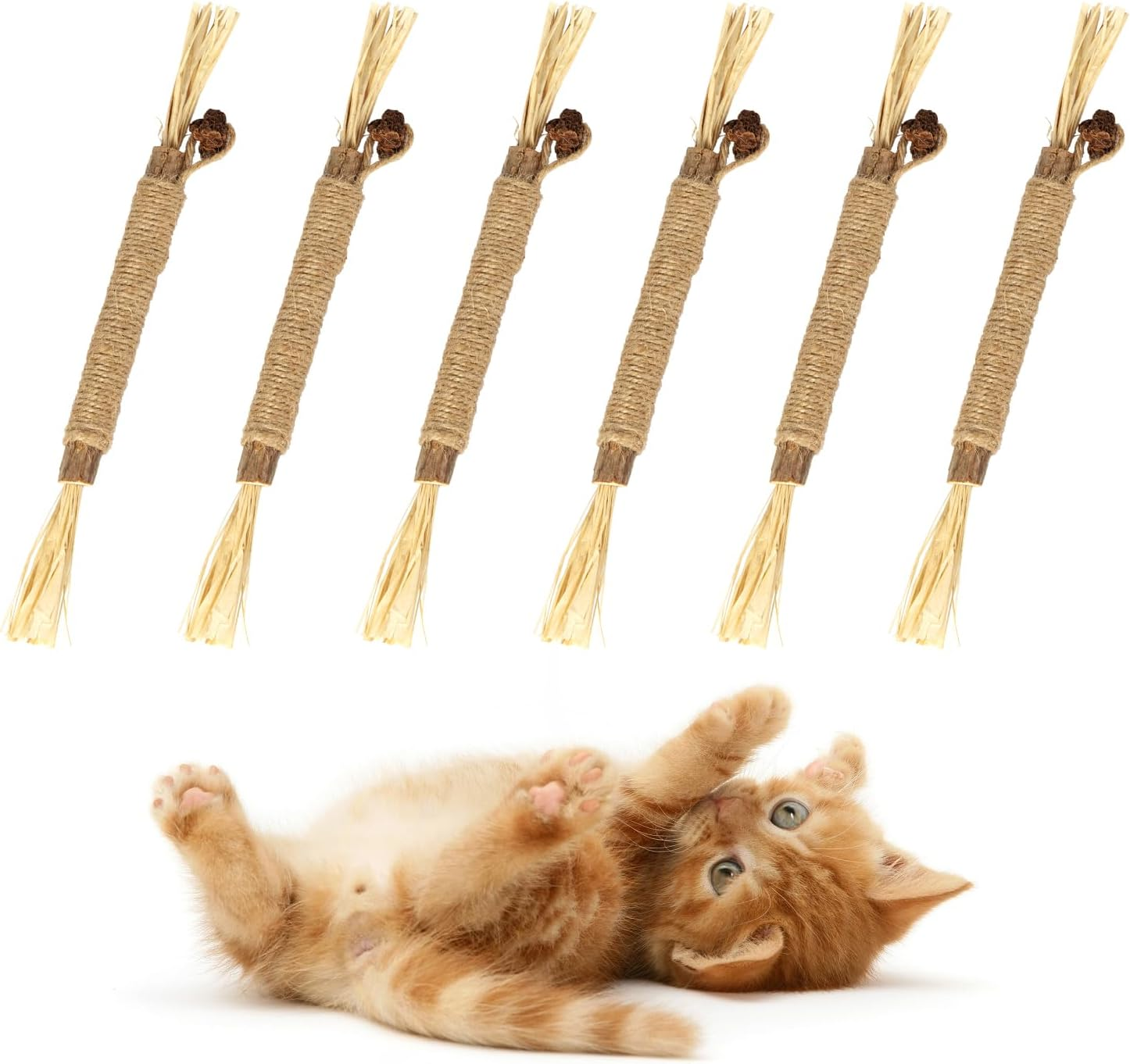 6 Pack Natural Silvervine Chew Sticks for Cats, Catnip Toys for Indoor Cats, Kitten Teeth Cleaning image number 2