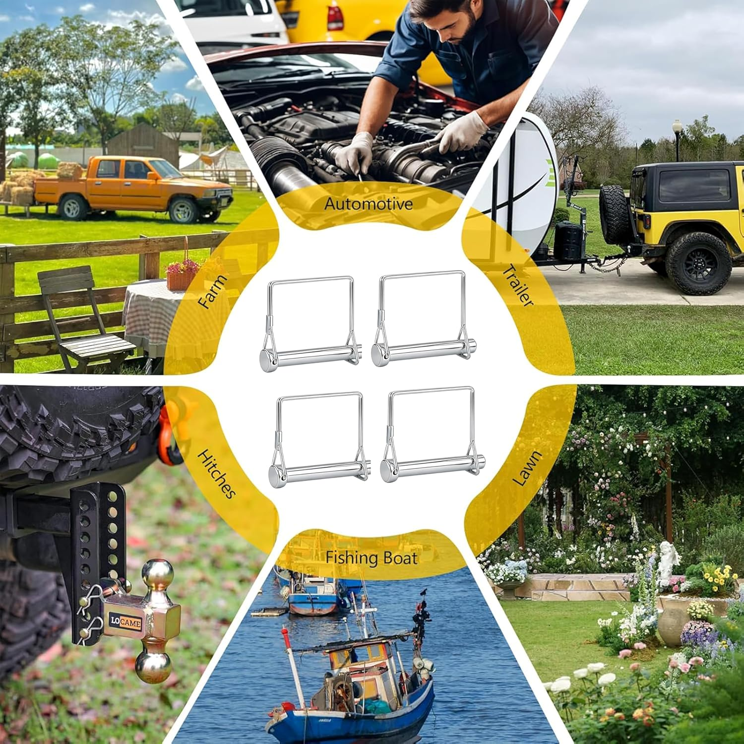 4 Pack Heavy Duty Trailer Hitch Pin, 1/4X4 Inch Zinc Coated Carbon Steel,Safety Lock for Boat,Rv,Utility Trailers image number 1