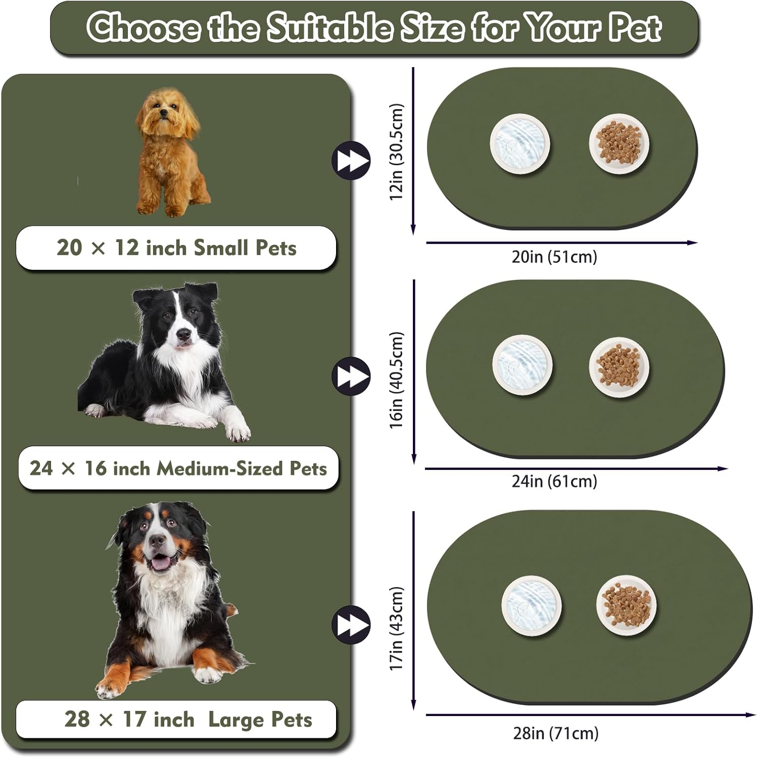 METEOROCK Absorbent Dog Food Mat, 51X30.5Cm Non Slip Cat Feeding Mat, Anti-Scratch Cat & Dog Bowl Mats for Floor, Easy Clean Pet Food Mats for Dogs and Cats, Fit with Kitchen, Living Room, Garden