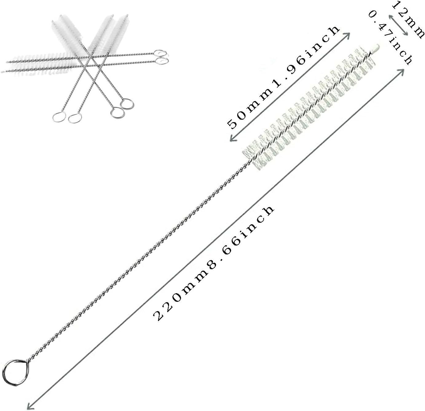 Flexible Nylon Bristle Straw Cleaning Brush Set, with Stainless Steel Handle, for Ultra Long Straw Brushes on Straw Cups, Water Bottles, and Tubes, Drinking Straw Cleaning Brush Set of 6 Pieces image number 2