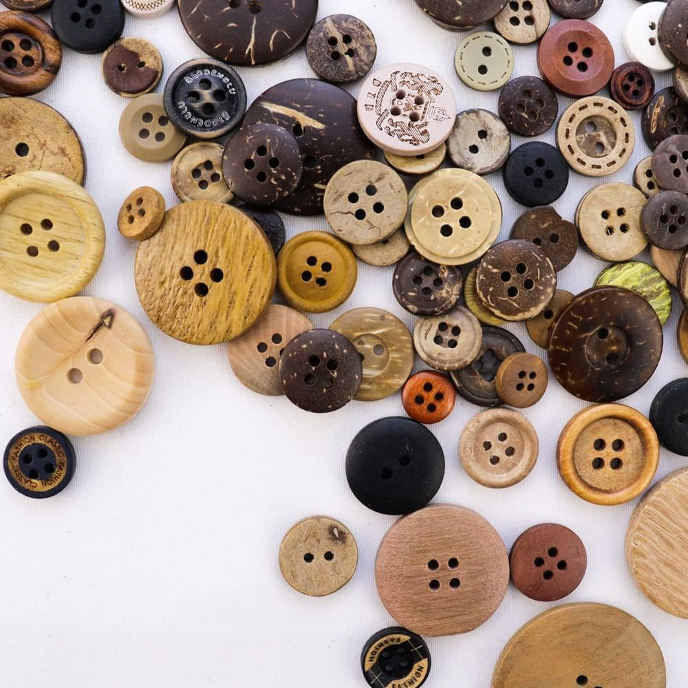 600 Pcs Assorted Sizes Wooden Buttons Mixed Colors Coconut Shell Wood Handmade Ornament Buttons for Sewing Decorations DIY Arts and Crafts Manual Button Painting
