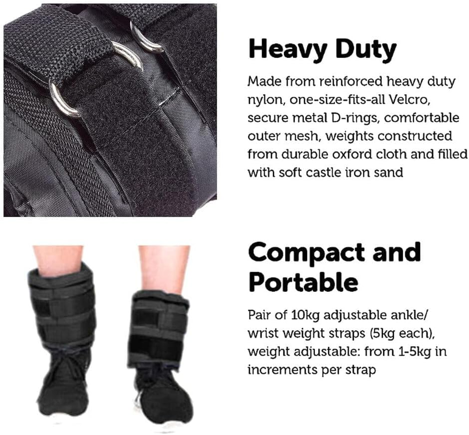 Ankle Weights for Women Men,Heavy Duty Adjustable Ankle Weights, 5KG, 10KG, Soft Satchel Leg Straps Wrist Weights,For Exercise Walking, Yoga, Dance, Barre, Pilates, Aerobics,Cardio image number 2