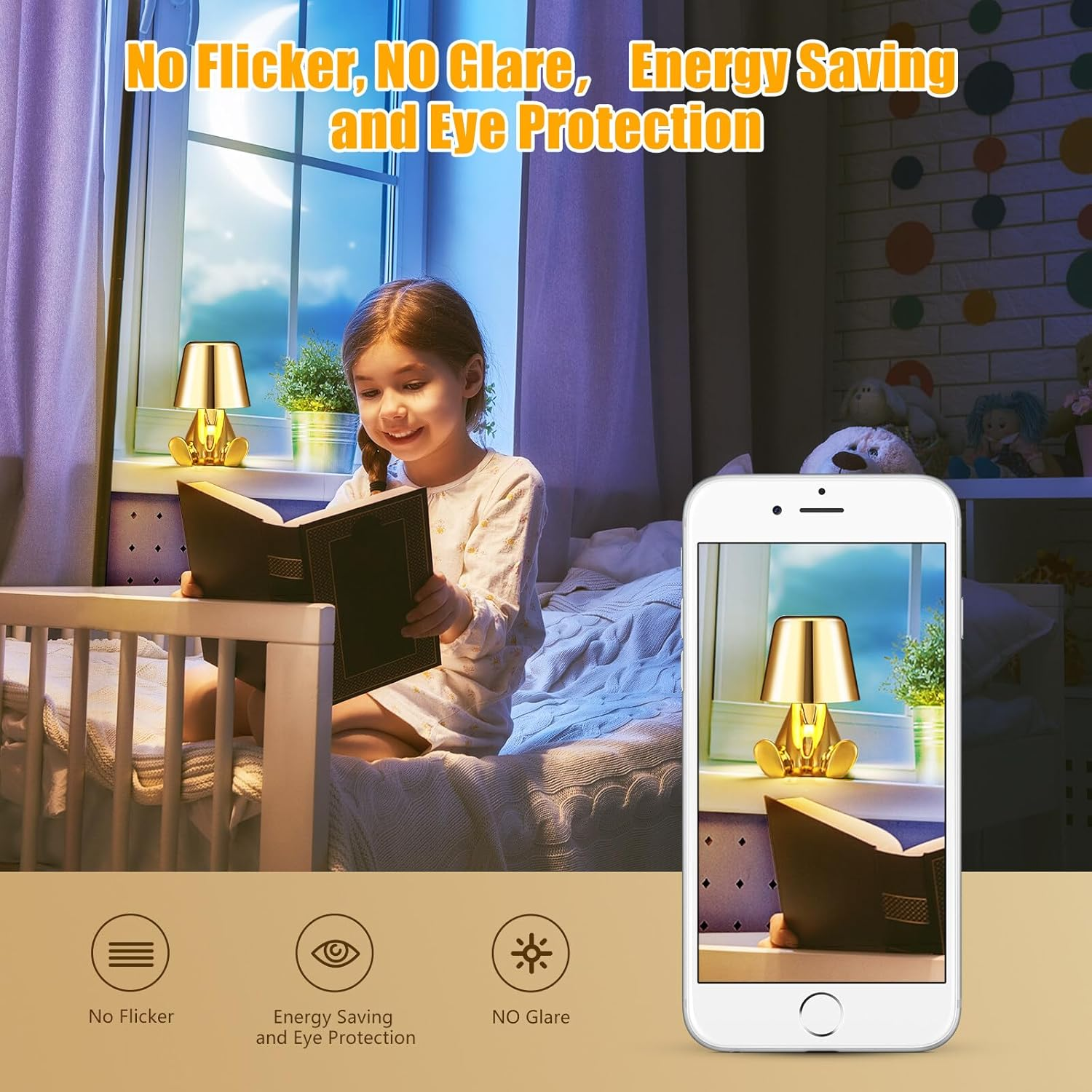 Blingbin Bedside Touch Control Table Lamp, Creative Golden Man Decorative Thinker Statue LED Desk Lamp, USB Charging 3 Level Brightness Dimmable Night Light for Bedroom Office Living Room Decor Gift