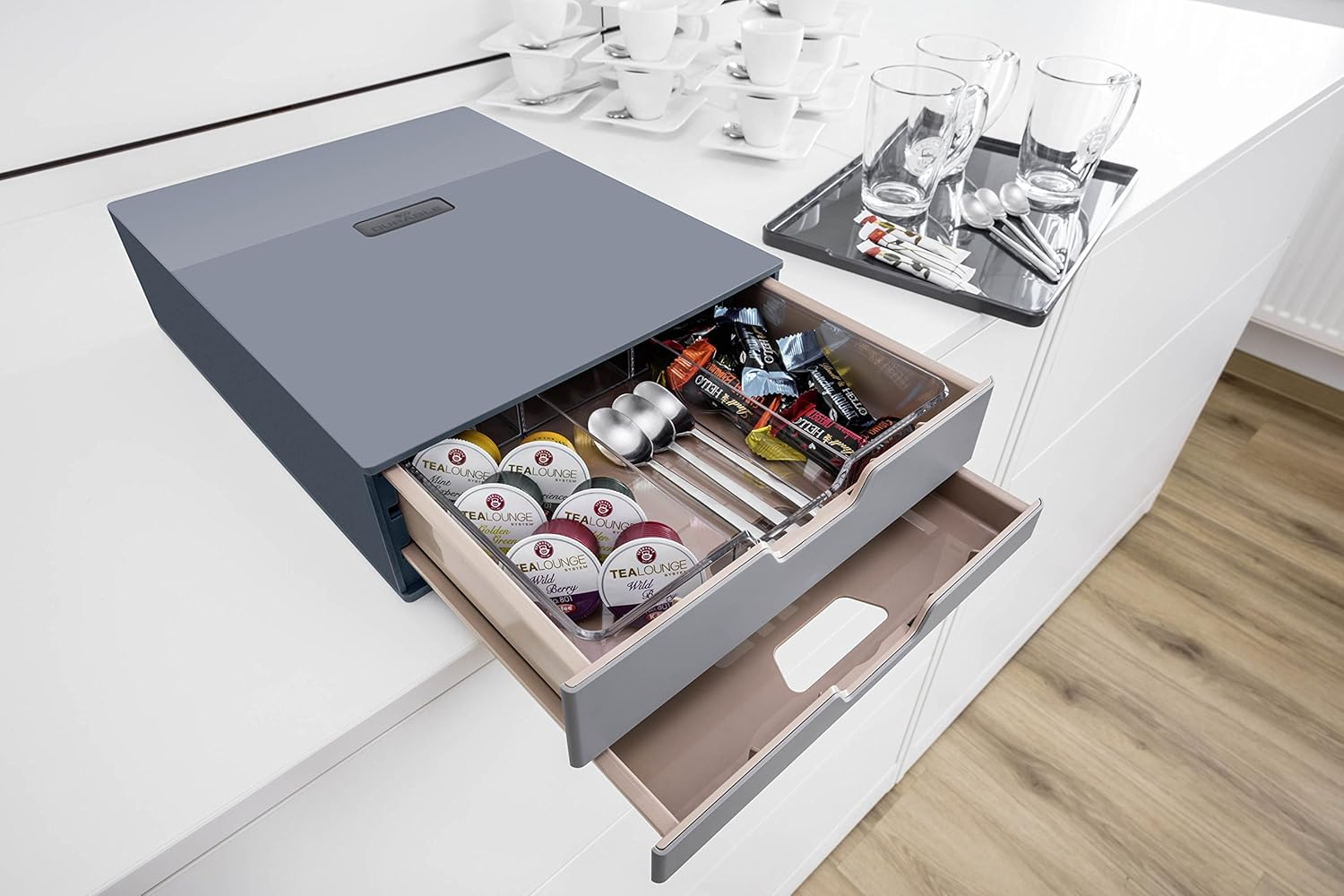 Durable Coffee Point Storage Box | 2 Drawer Set with Draw Insert | Ideal for Coffee Pod Capsuals and Tea Bags | Charcoal/Anthracite Grey image number 4