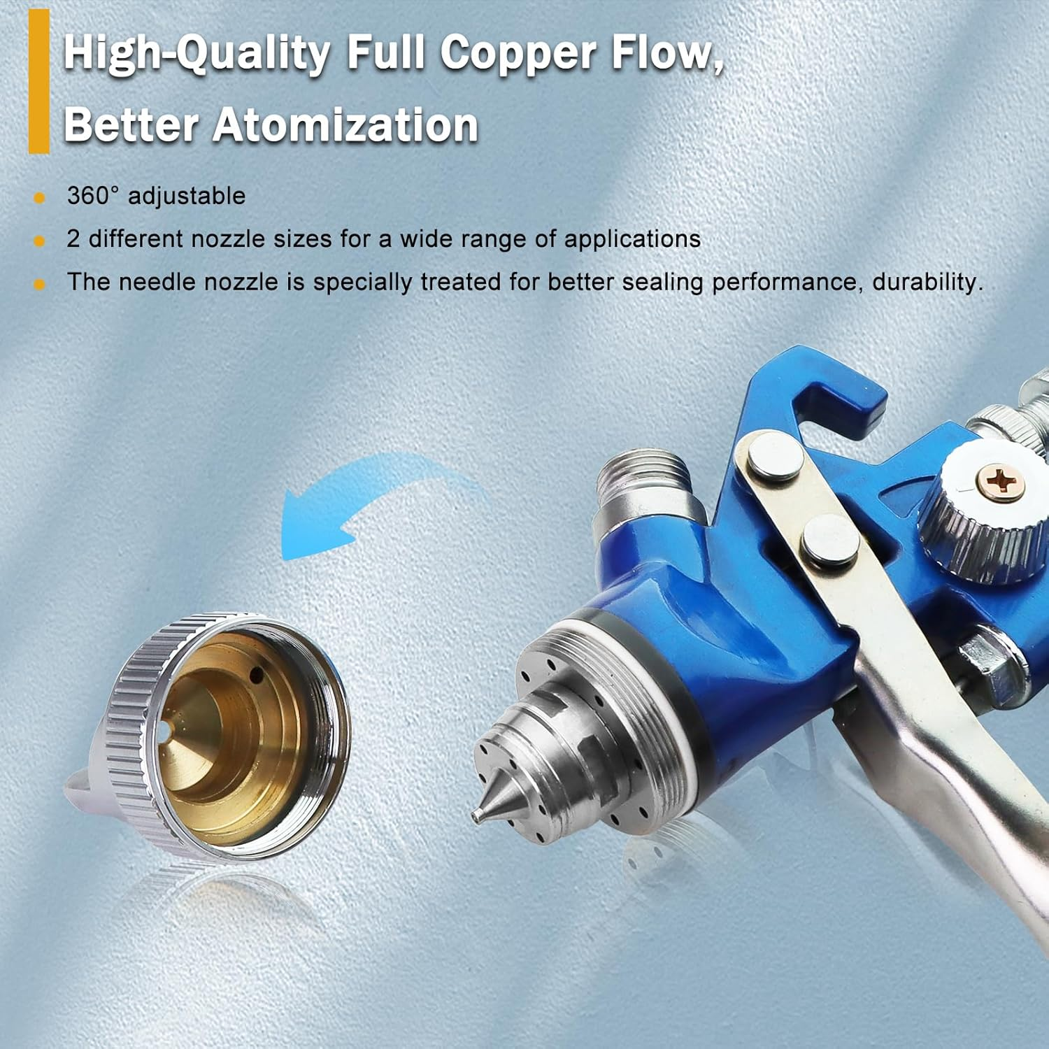 HVLP Air Gravity Spray Gun Set, Aflybltol 2 Pcs Sprayer Paint Gun Kit,1.4Mm 600Ml&0.8Mm 125Ml Automotive Paint Gun with Locking Air Pressure Regulator Gauge Paint Sprayer Gun for Car Painting(Blue) image number 2