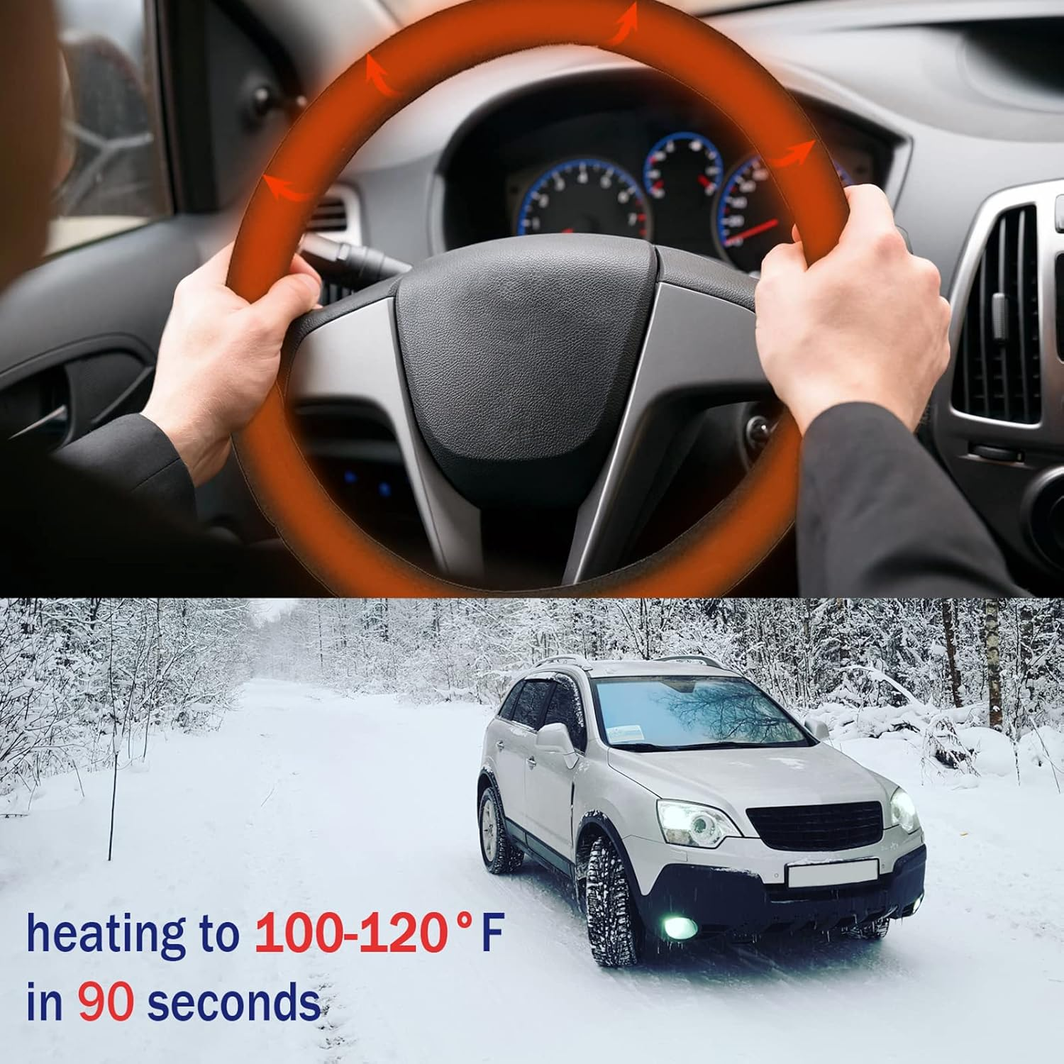 RAYWE Auto Heated Steering Wheel Cover Universal Size Quickly Heating Driving Hands Warmth Steering Wheel Protection Cover image number 2