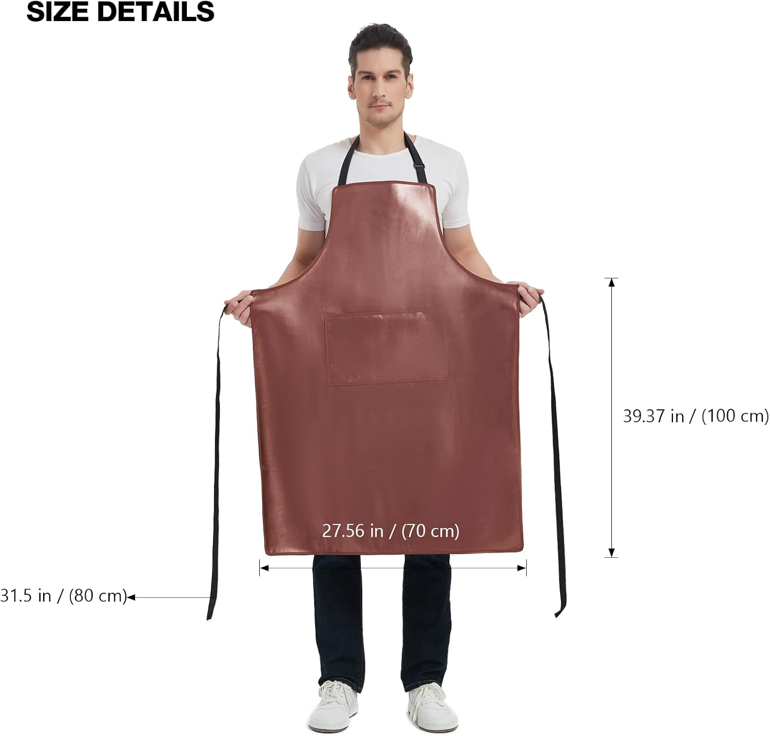 Funchaos Waterproof Apron, Heavy Duty Work Apron, Artificial Leather Apron Ideal for Chef,Butcher,Barber,Cleaning - Brown image number 2