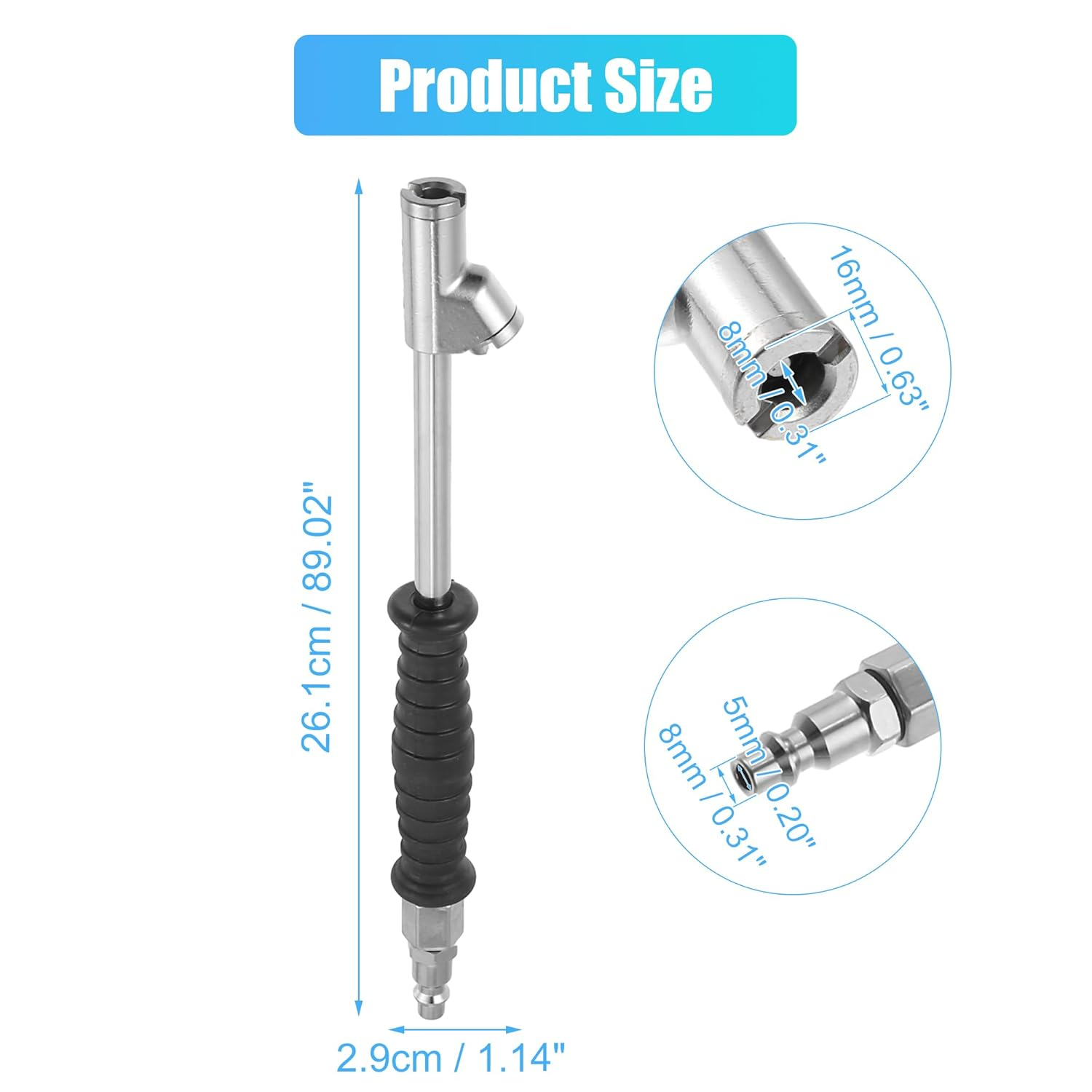 Uxcell 1 Set Metal Dual Head Car Air Tire Tyre Inflator Chuck Valve Silver Tone Black for Tire Inflator Gauge and Air Compressor Accessories