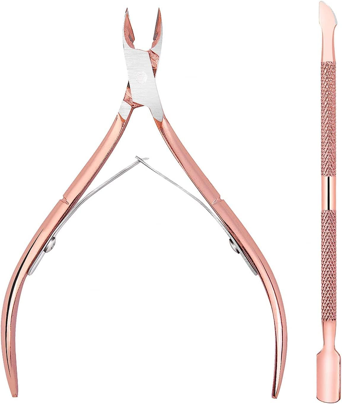 Cuticle Pusher Cuticle Cutter Remover Cuticle Trimmer Nipper Nail Clipper Sets Nail Care Kit Professional Stainless Steel Manicure Pedicure Tools (Rose Gold)