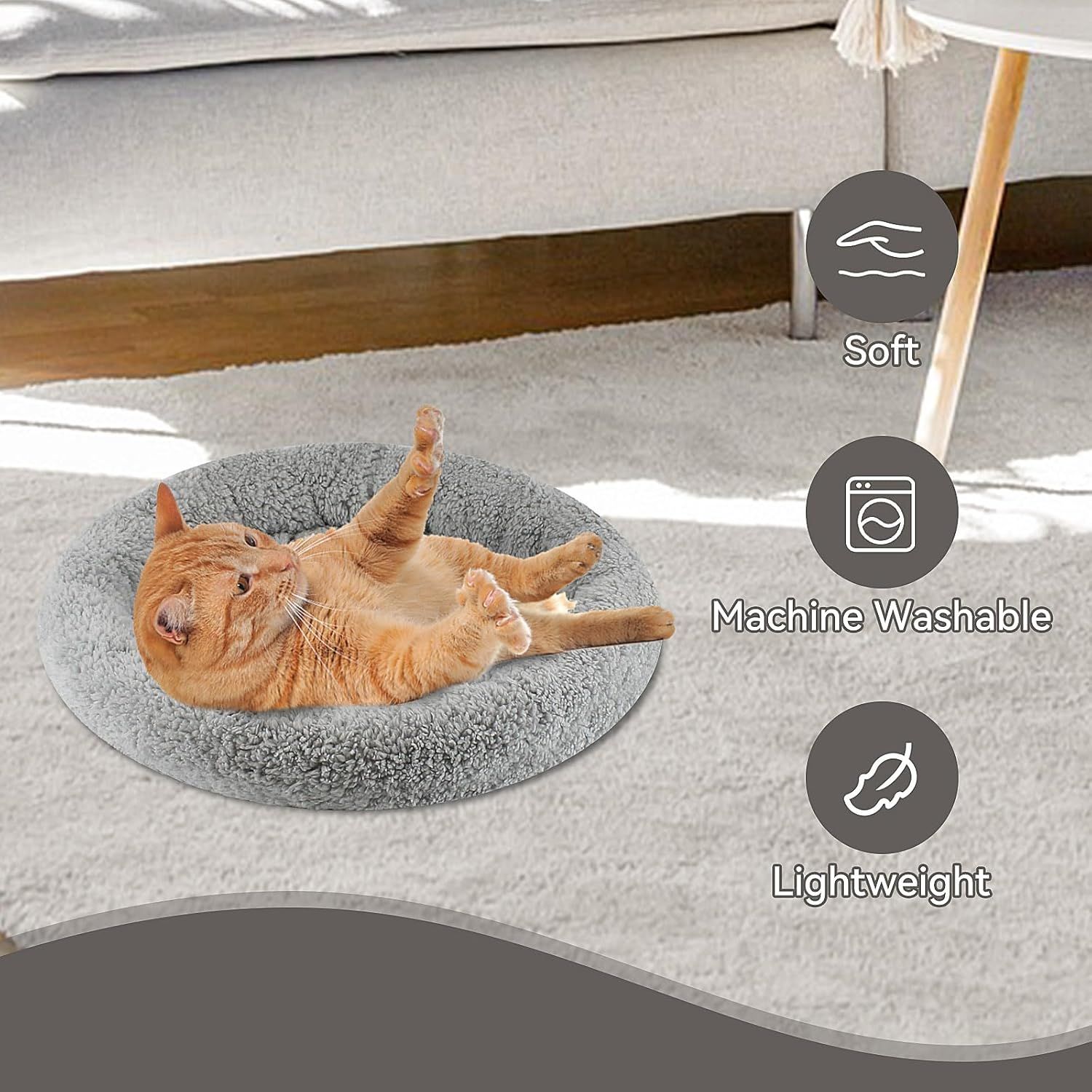 PETLESO Pet Bed, Dog Beds, Cushion for Cats, Ultra Soft Non-Slip Underside, Cat Beds, Dog Crate Bed, Suitable for Small and Medium Pets (Grey) - 40 Cm image number 2