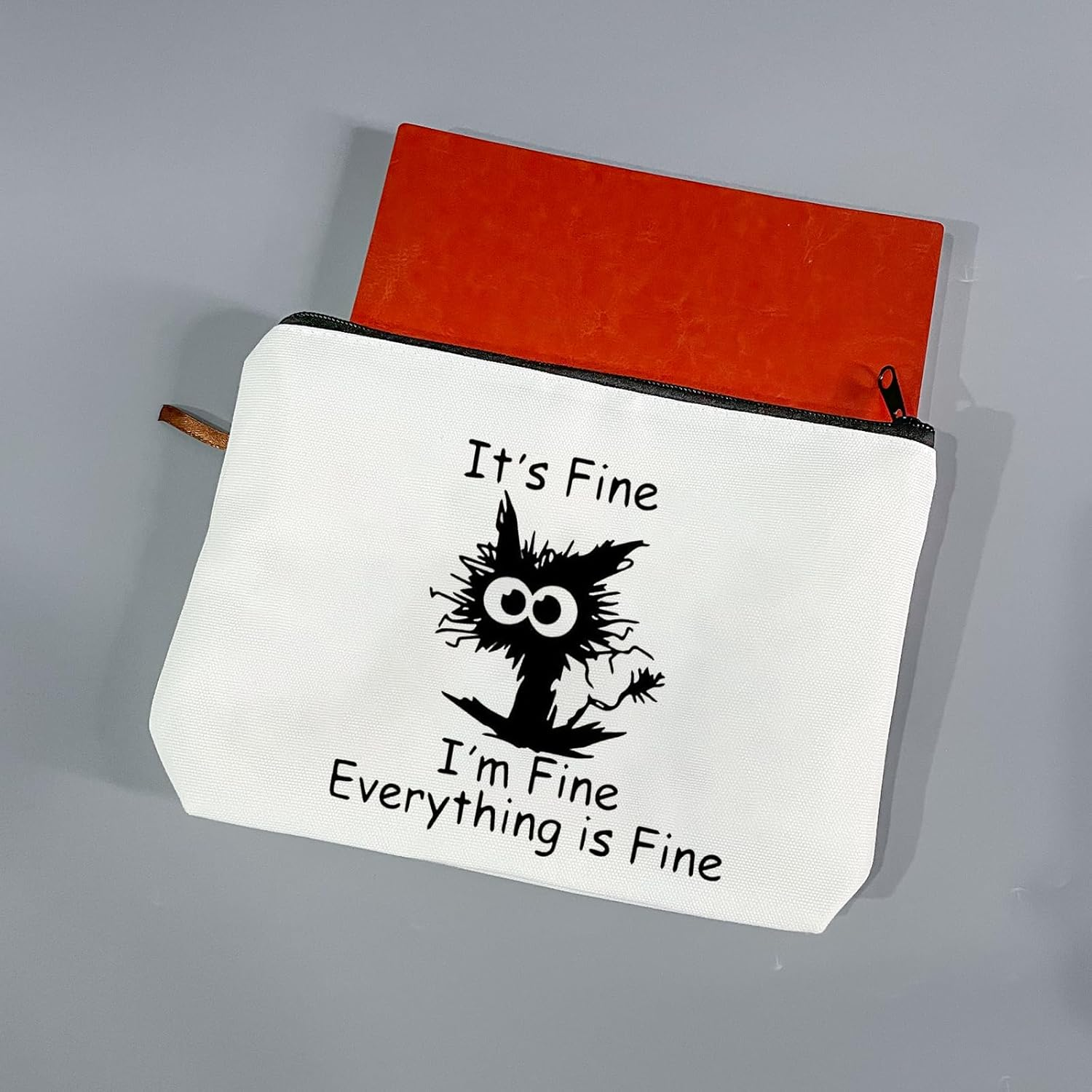 Cat Lover Gift Funny Black Cat Makeup Bag It'S Fine I'M Fine Everything Is Fine Cosmetic Bag Pocket Bag Pouch (It'S Fine MB-AU) image number 2