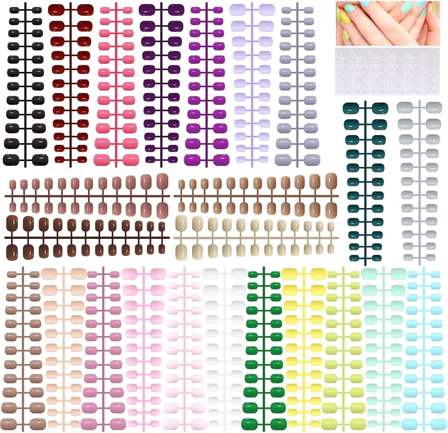 576 Pieces Colorful Short False Nails round Kalolary Fake Nail Full Cover Artificial Acrylic Tips Press on Nails for Women Girls DIY Nail Art Design (24 Colors)