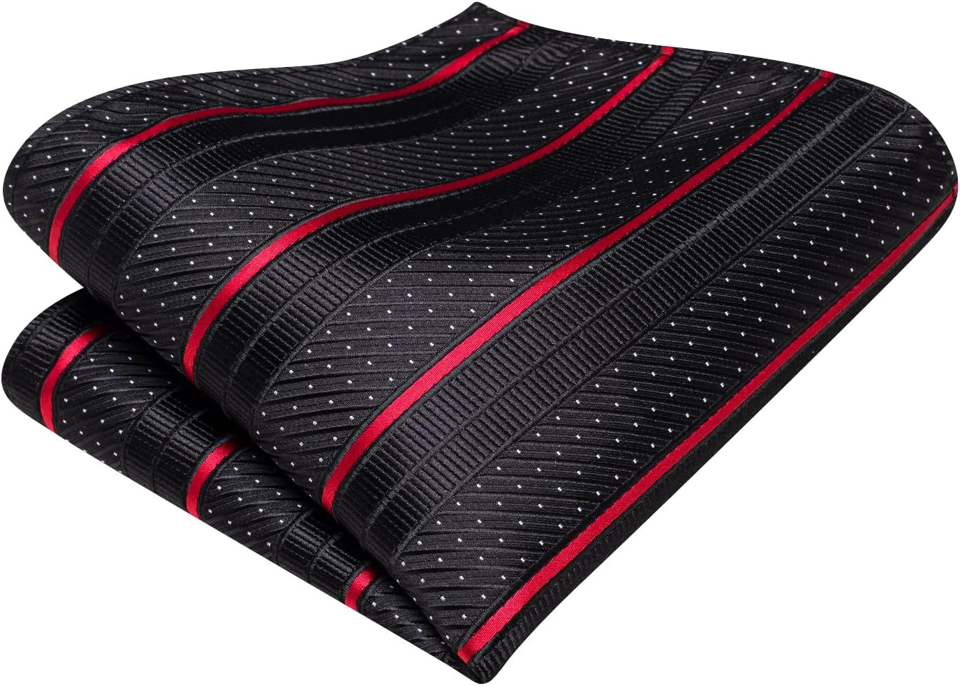 Hi-Tie Silk Ties for Men Solid Paisley Striped Necktie Pocket Square Cufflinks Clip Pin Tie Set - Burgundy Blue image number 7