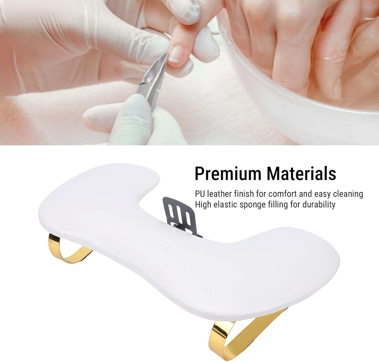 Depisuta Nail Arm Rest, Dual Purpose Arm Rest, Ergonomic Hand Support with Adjustable Phone Stand for Nail Tech, Curved Cushion Non Slip Base Wipe Clean PU Leather for Salon (White) image number 1