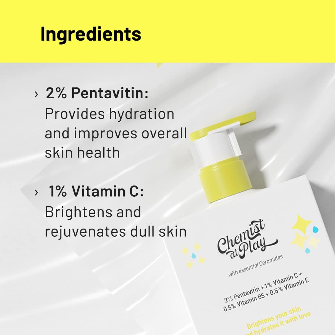 Chemist at Play Brightening Body Lotion with Ceramides for All Skin Types | 2% Pentavitin + 1% Vitamin C + 0.5% Vitamin B5 + 0.5% Vitamin E | for Bright, Moisturized and Glowing Skin | 473 Ml image number 5