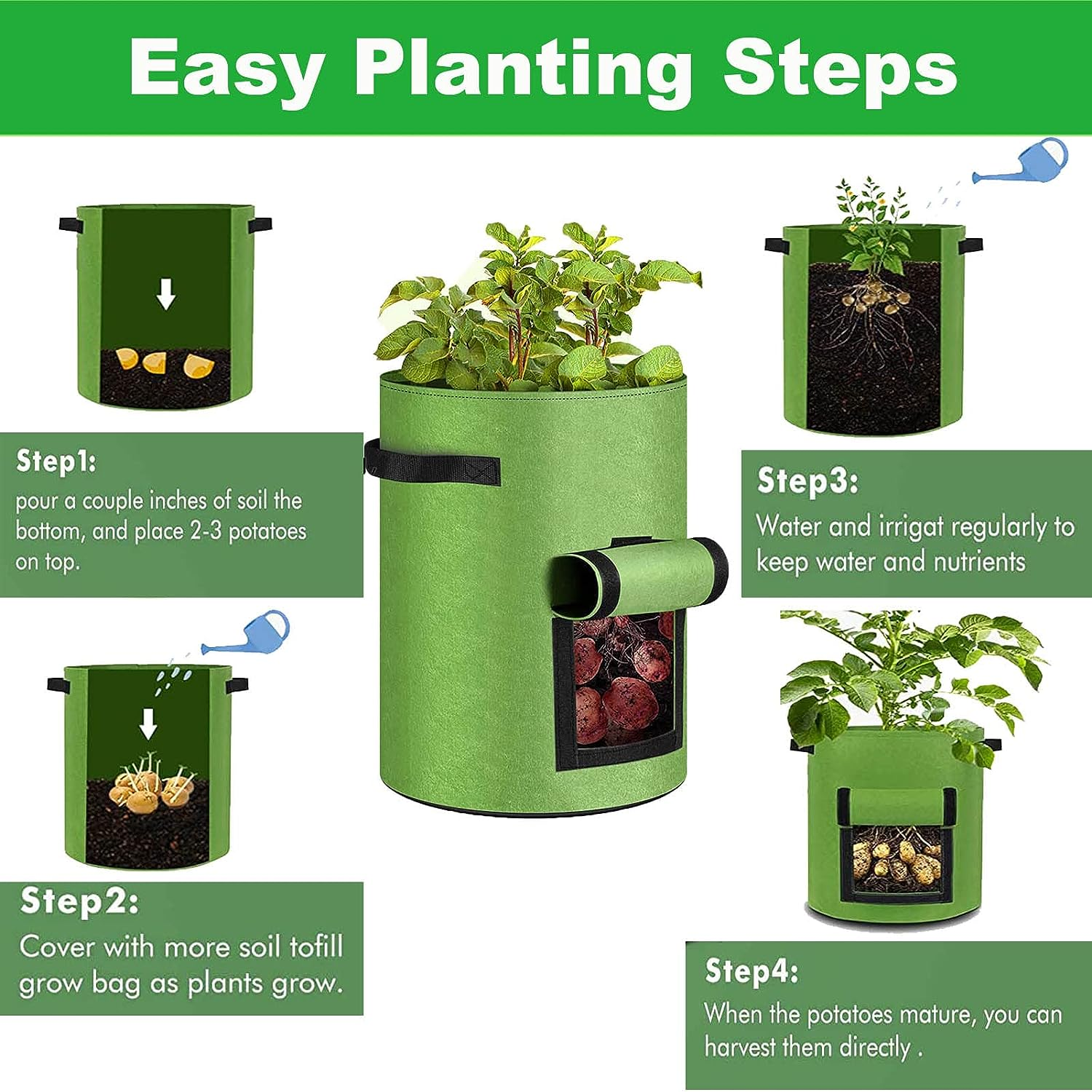 5Pack 10 Gallon Potato Growing Bags,Garden Grow Bag with Viewing Window and Handle,Heavy Duty Planting Pots Felt Plant Garden Containers with Plant Tags and Gloves for Tomato Vegetables image number 2