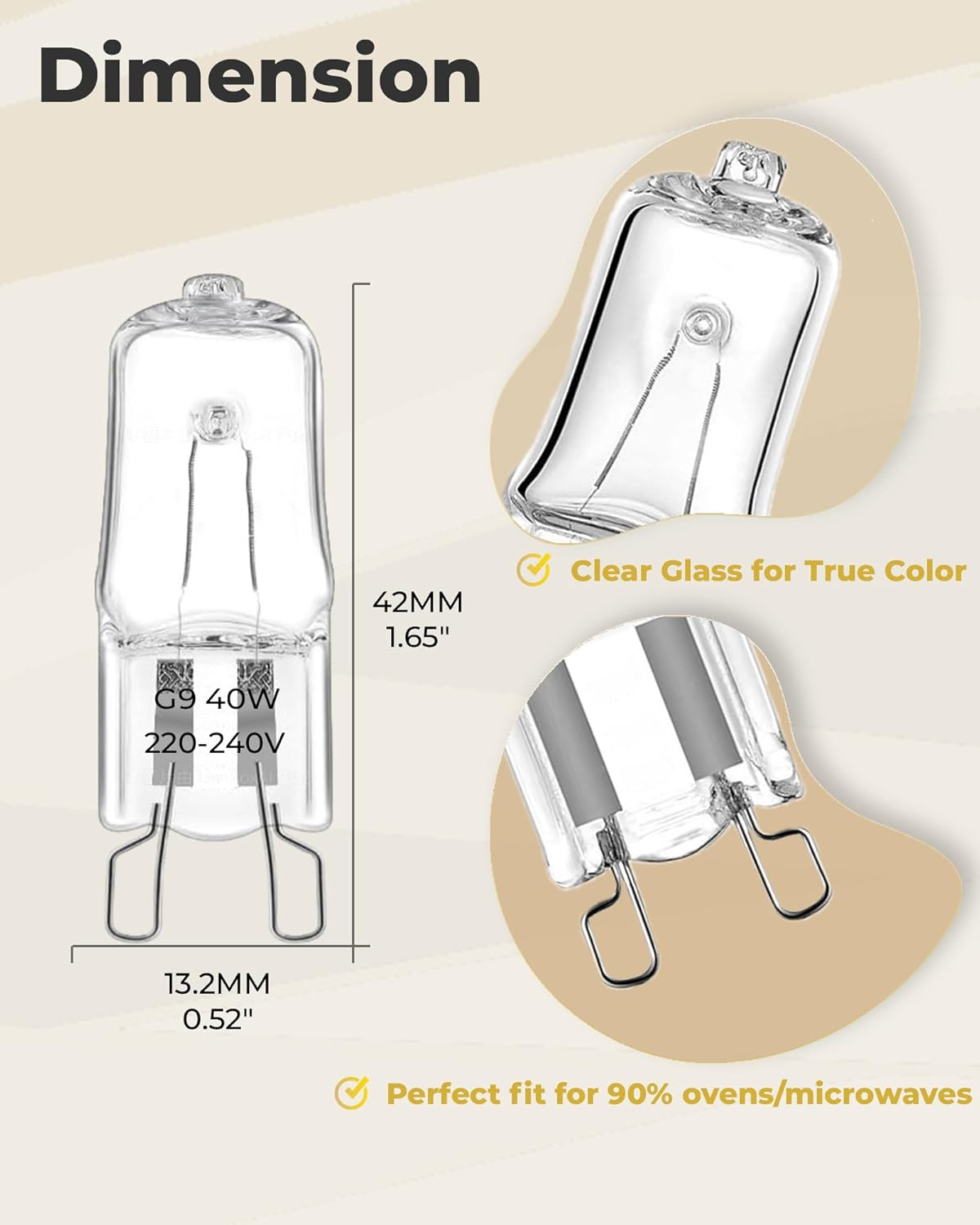 EKOWEE 2 X G9 Bulbs Oven Bulb 40W, Dimmable 500℃ Heat Tolerant for Neff/Aeg/Smeg/Zanussi/Bosch Ovens, Microwaves and Cooker Light Bulbs, Wax Melt Burners, Salt Lamp Bulb, Warm White 2700K image number 4