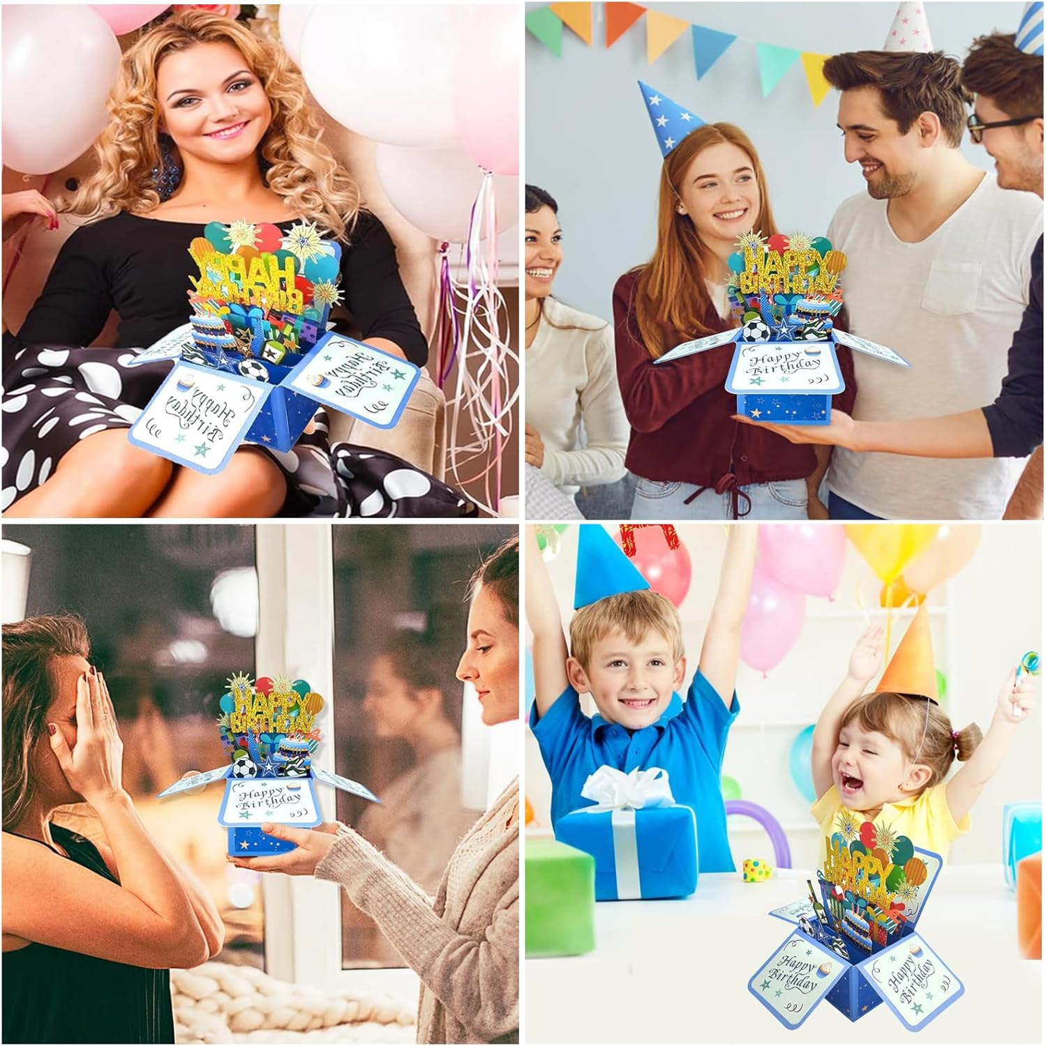 Pop up Happy Birthday Card,3D Candle Cake Happy Birthday Pop up Greeting Boxed Cards,Special for Friends Kids Families Boys and Girls (Blue)