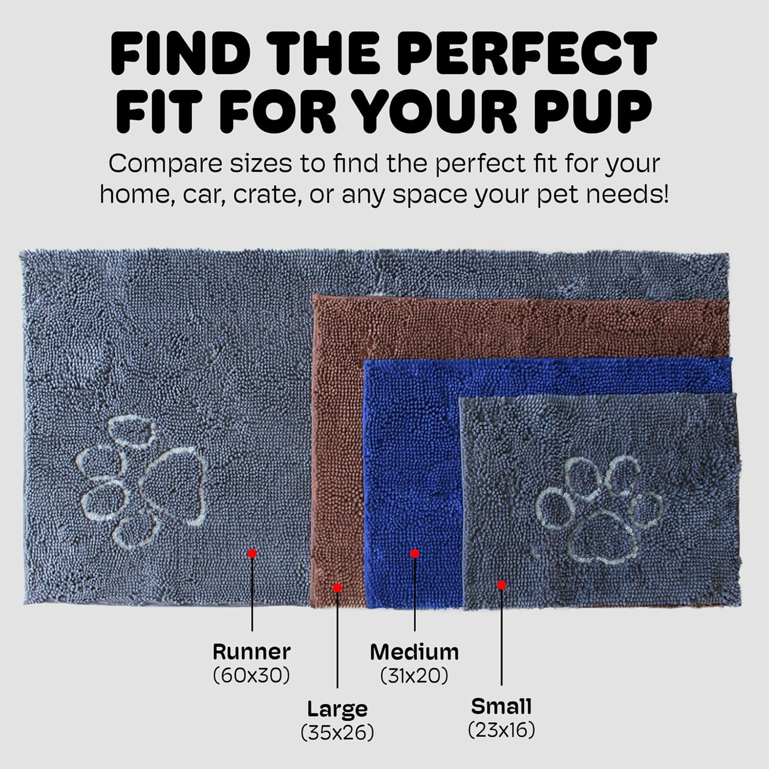 Dog Gone Smart Dirty Dog Doormat Cute Paw Print Ultra Water Absorbent Fast Drying Microfiber Small, Medium, Large and Runner Heavy Non-Skid/Slip Backing Machine Wash, Rain Snow Muddy Wet Shoes & Paws image number 3