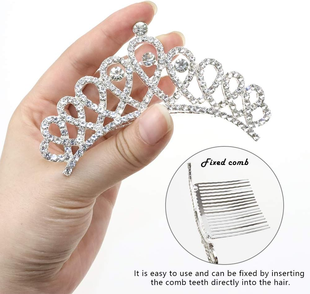 NODG 3 Pieces Silver Tiaras for Women - Princess Rhinestone Mini Crowns with Comb for Party Favors image number 5
