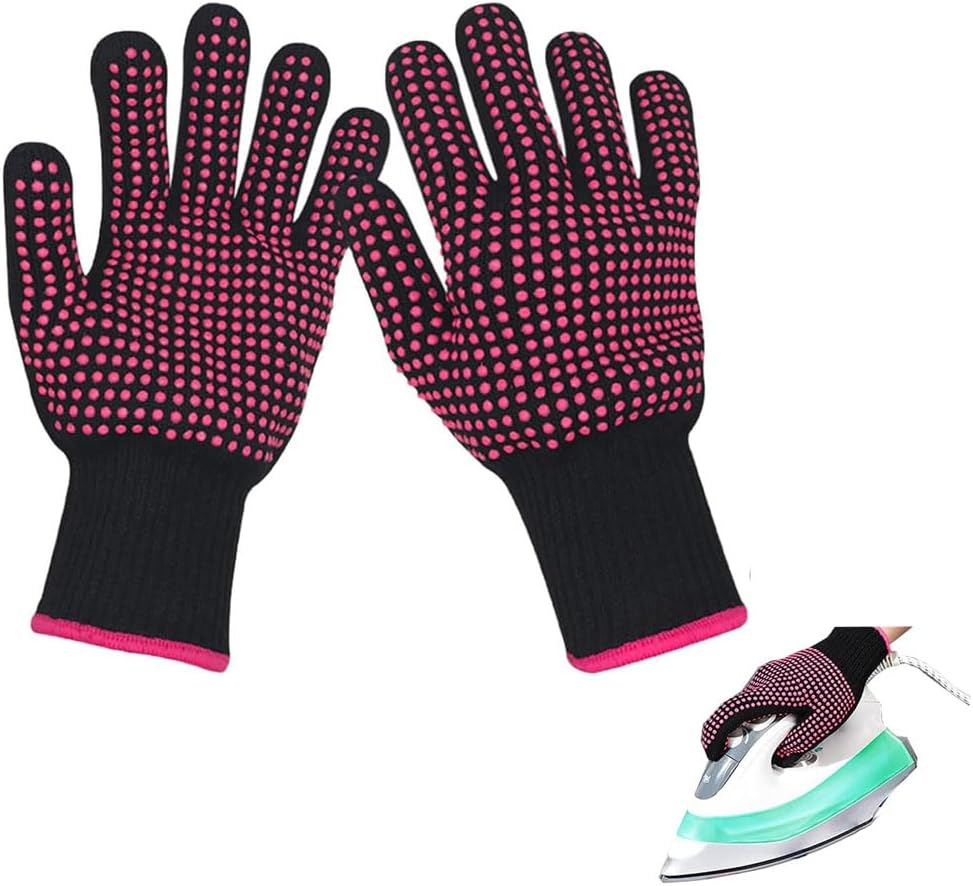 2Pcs Professional Heat Resistant Glove with Silicone Bumps for Hair Styling Curling Iron Wand Flat Iron Hot-Air Brushes Prevent Palm Burns image number 4