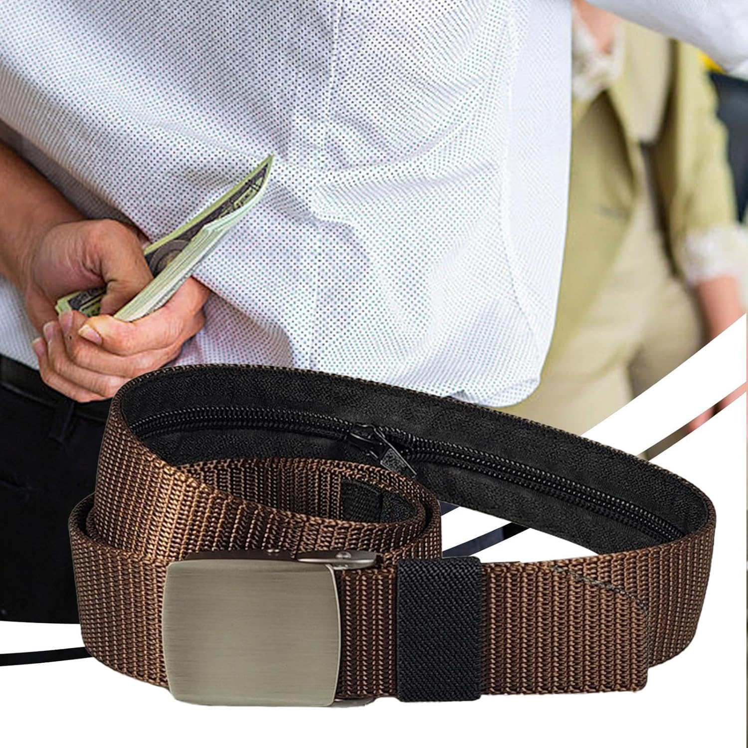 Travel Safety Belt, Travel Bag Belt - Belt with Wallet, Security Money Belt for Valuables, Travel Anti-Theft Belt, Cashsafe Wallet Belt, Safe Waist Belt for Men, Holds, Coffee, See Description, See