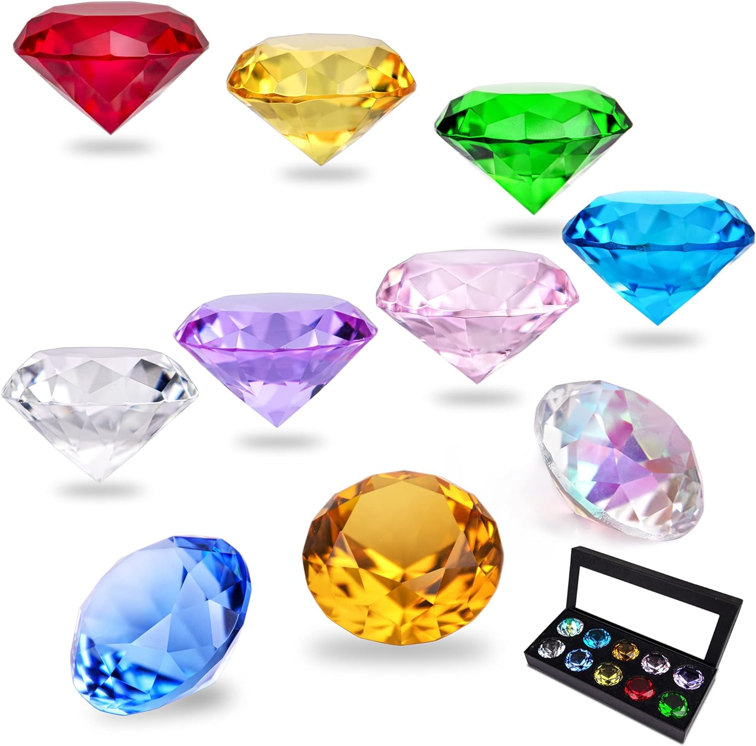 HDCRYSTALGIFTS 40Mm(1.5 In) Crystal Diamond Jewels Paperweight Fake Diamonds Table Decoration Party Favors Gift, Glass Paperweight, Pack of 10 (Multicolor)