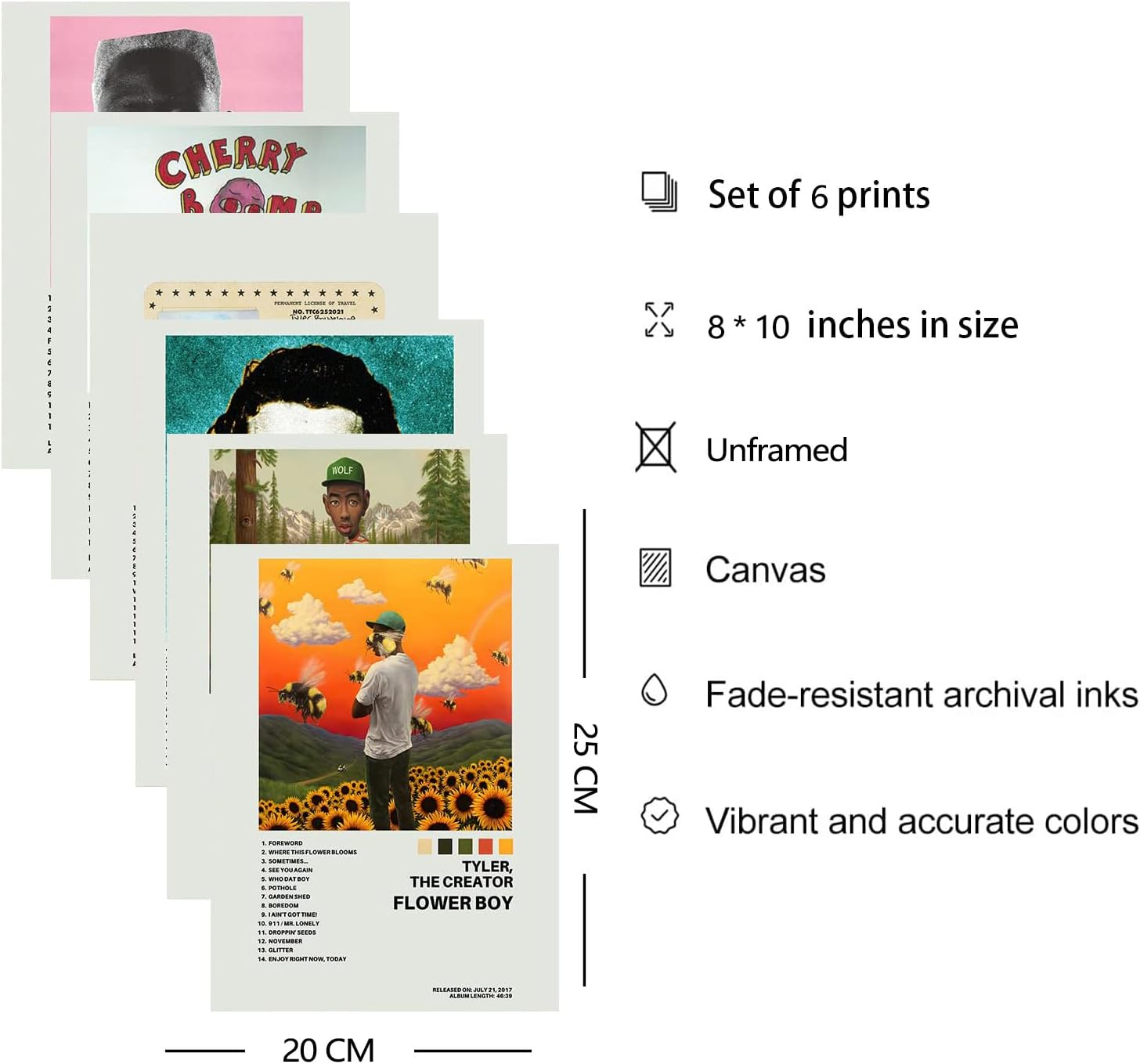 ZIENVE Tyler the Creator Album Cover Posters, Set of 6 Print Music Canvas Wall Art Album Cover Signed Limited Posters Aesthetic Room Decor, 20 X 25Cm Unframed