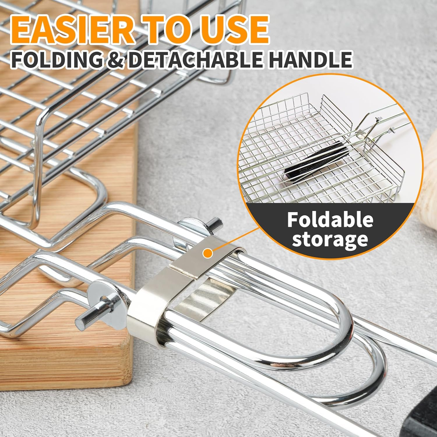 Fish & Vegetable Grill Basket,Portable Stainless Steel BBQ Grill Basket,Folding Outdoor Camping BBQ Rack for Fish, Shrimp, Vegetables, Barbeque Griller Cooking Accessories (Adjustable Black) image number 5