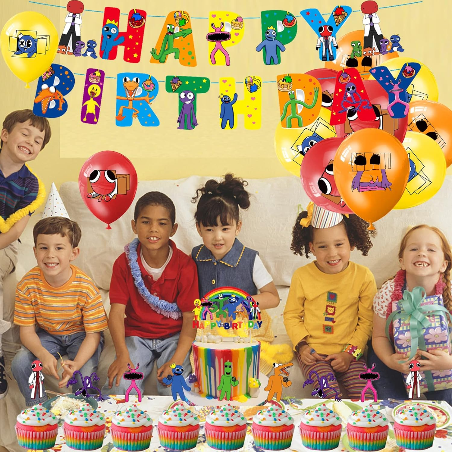 Birthday Party Decorations Rainbow Friends Balloons Birthday Roblox Rainbow Friends Birthday Cake Decorations Rainbow Friends Happy Birthday Banner Rainbow Friends Birthday Decoration image number 2