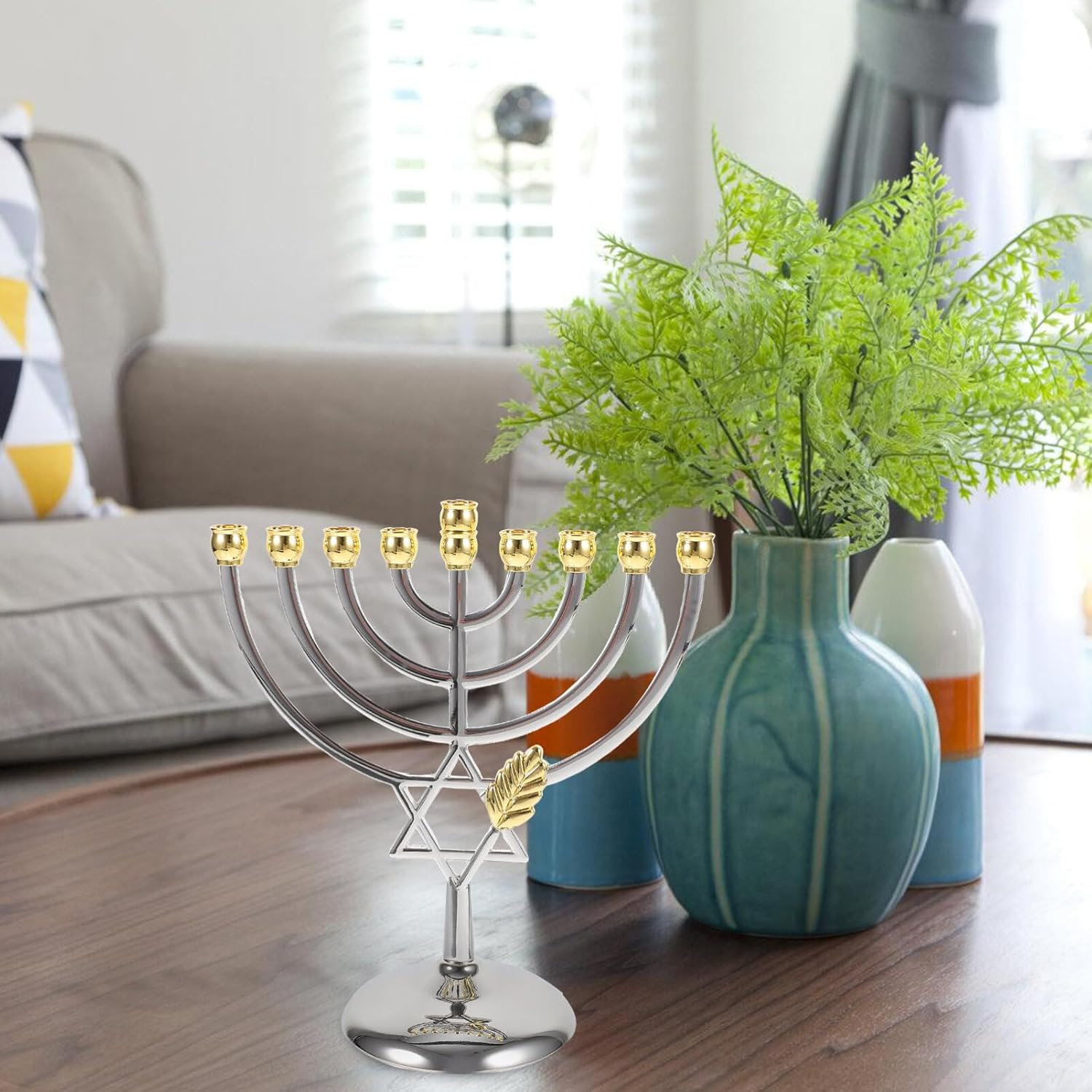 MAGICLULU 9 Branch Menorah Candle Holder,Jewish Candle Holder Candle Stand Candlestick 9 Arm Candlestick Holder Ceremony Candlelight for Chanukah image number 6