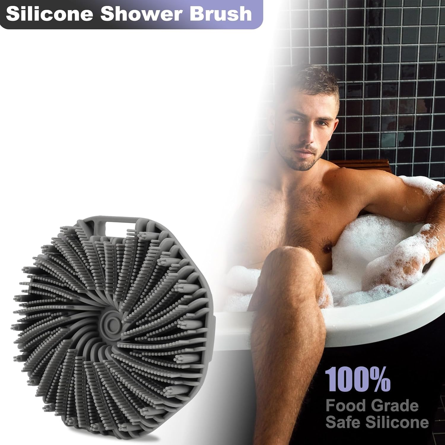 2-Pack Silicone Body Scrubber Shower Brushes,Exfoliating Body Scrubber for All Skin Type, Eco Friendly Shower Scrubber for Body, Silicone Body Brush for Showering (Gray & Purple) - Black  Green image number 4