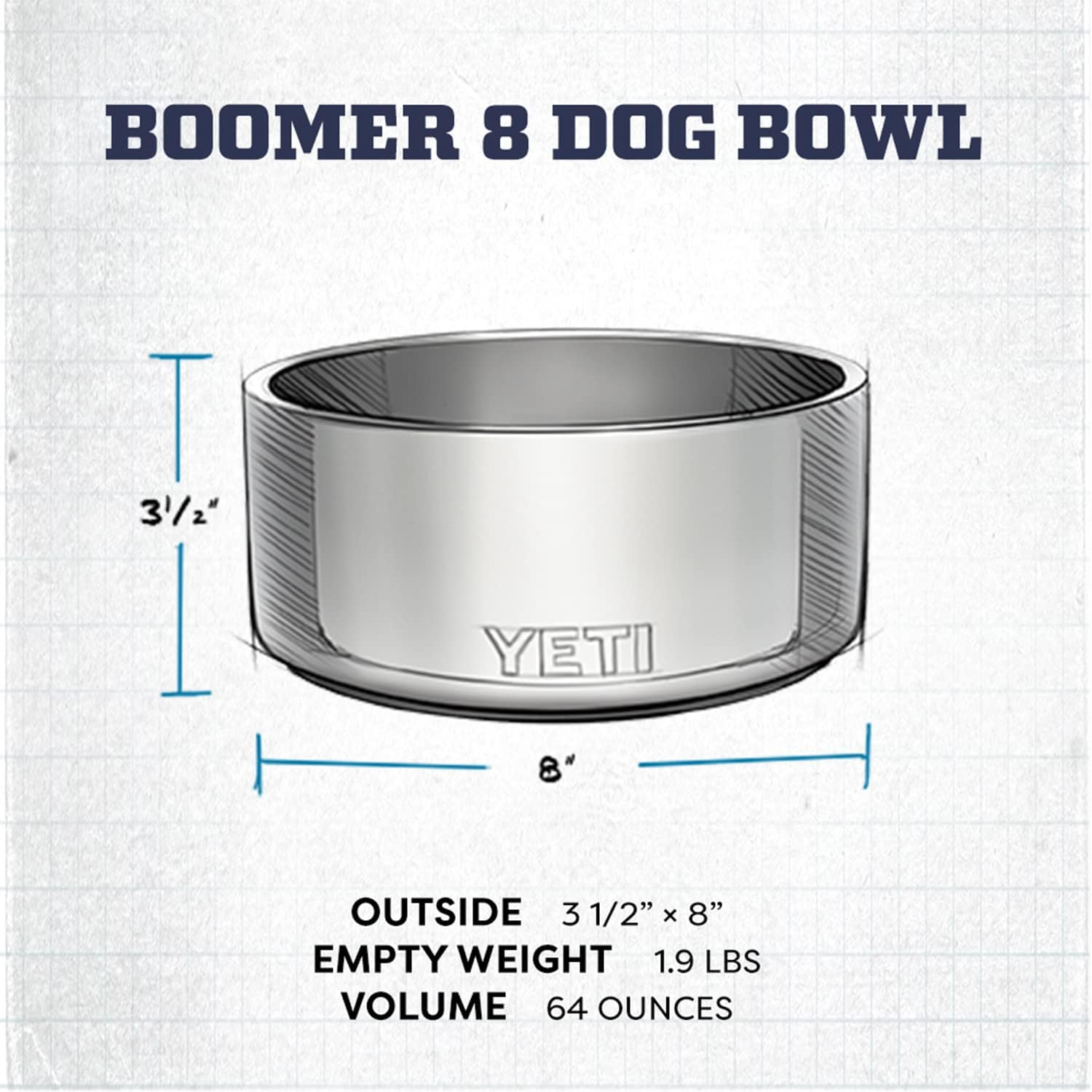 YETI Boomer 8, Stainless Steel, Non-Slip Dog Bowl, Holds 64 Ounces, White - Charcoal image number 2