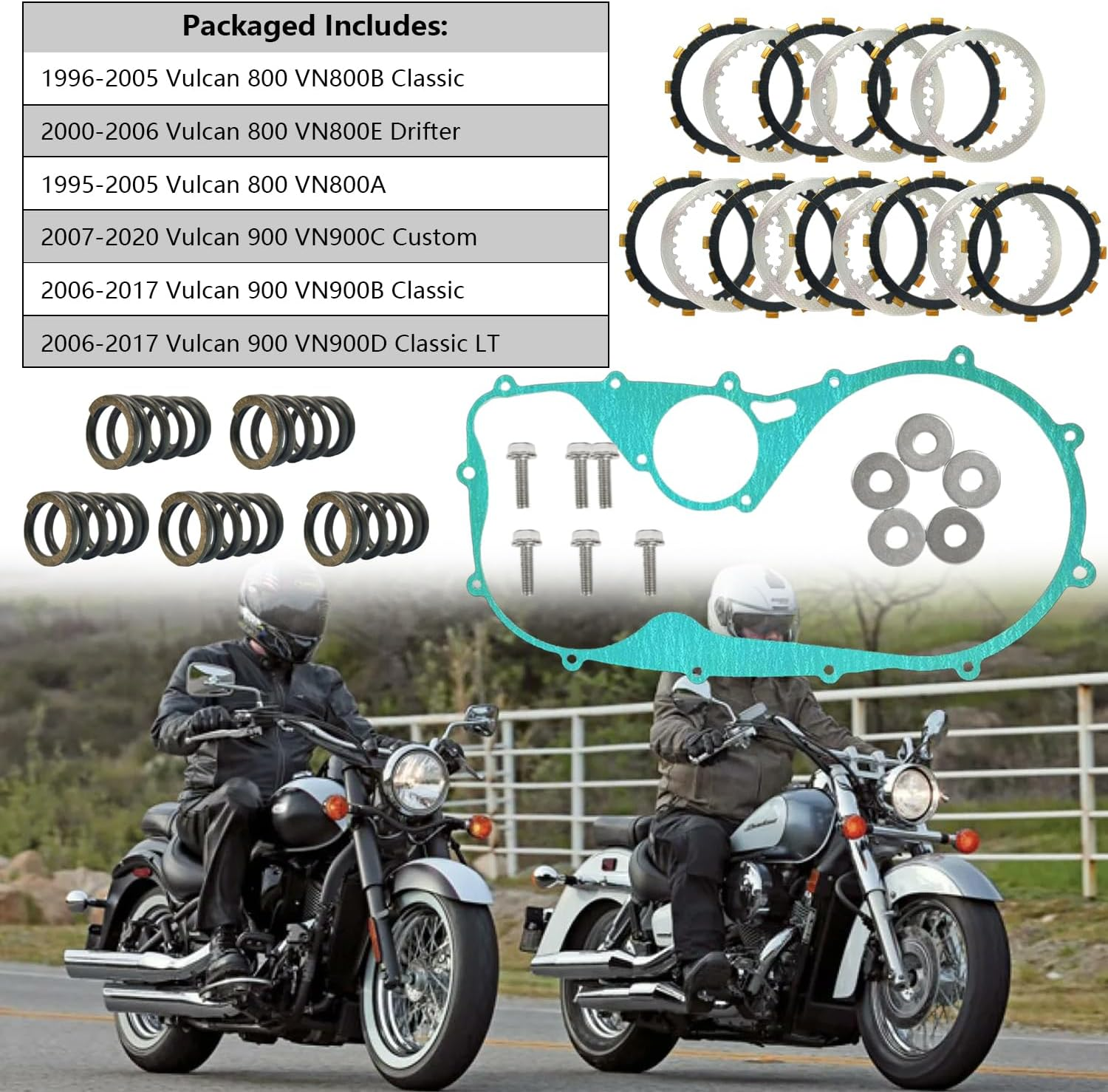 Extra Plate Friction Steel Clutch Kit & Gasket Kit Compatible with Vulcan 800 VN800B VN800E VN800A Vulcan 900 VN900C VN900B VN900D 1995-2006 image number 3