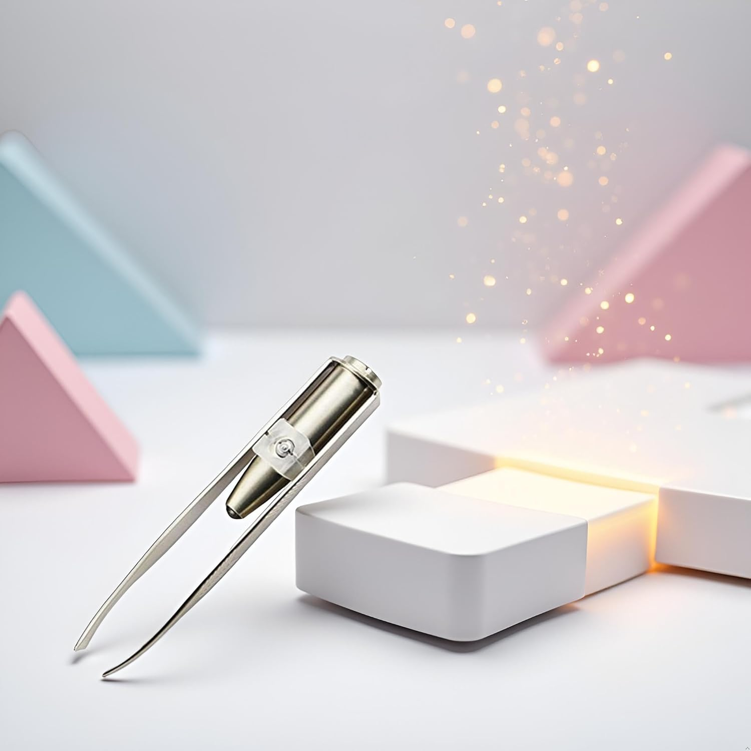 Silver Creative Led Light Eyelash Eyebrow Hair Removal Stainless Steel Make up Tweezer Durability and Practicality, Hair Removal Tweezers,Women'S 8.8X0.8X1.6Cm, image number 1